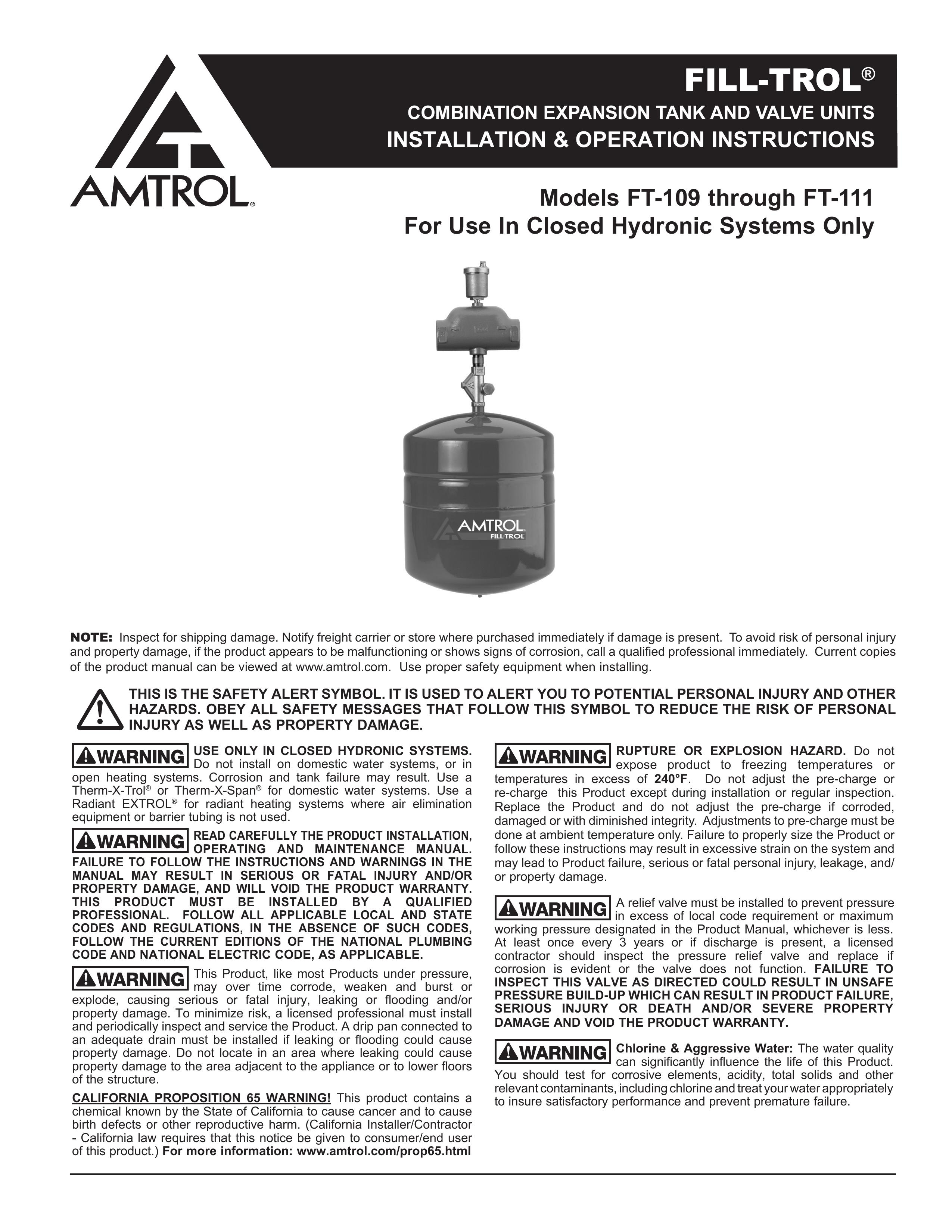 Amtrol FT-109 THROUGH FT-111 Marine Sanitation System User Manual