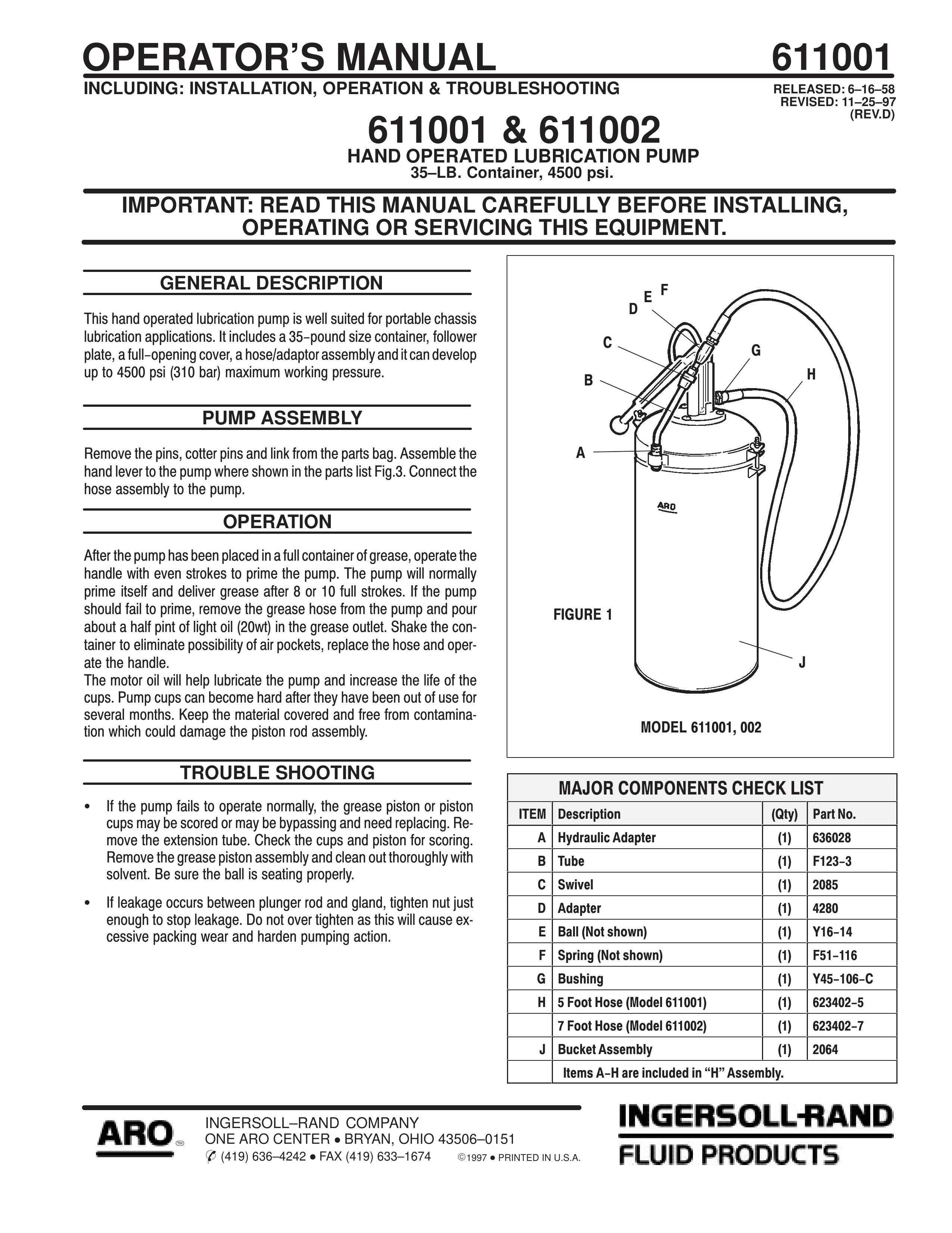 Ingersoll-Rand 61002 Marine Sanitation System User Manual