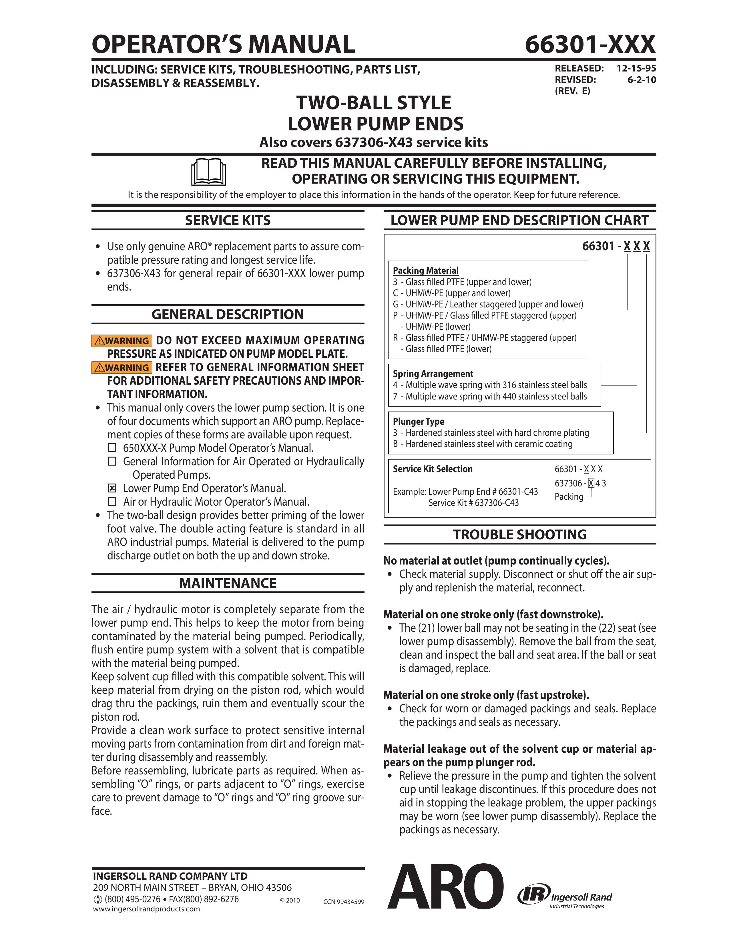 Ingersoll-Rand 66301-XXX Marine Sanitation System User Manual