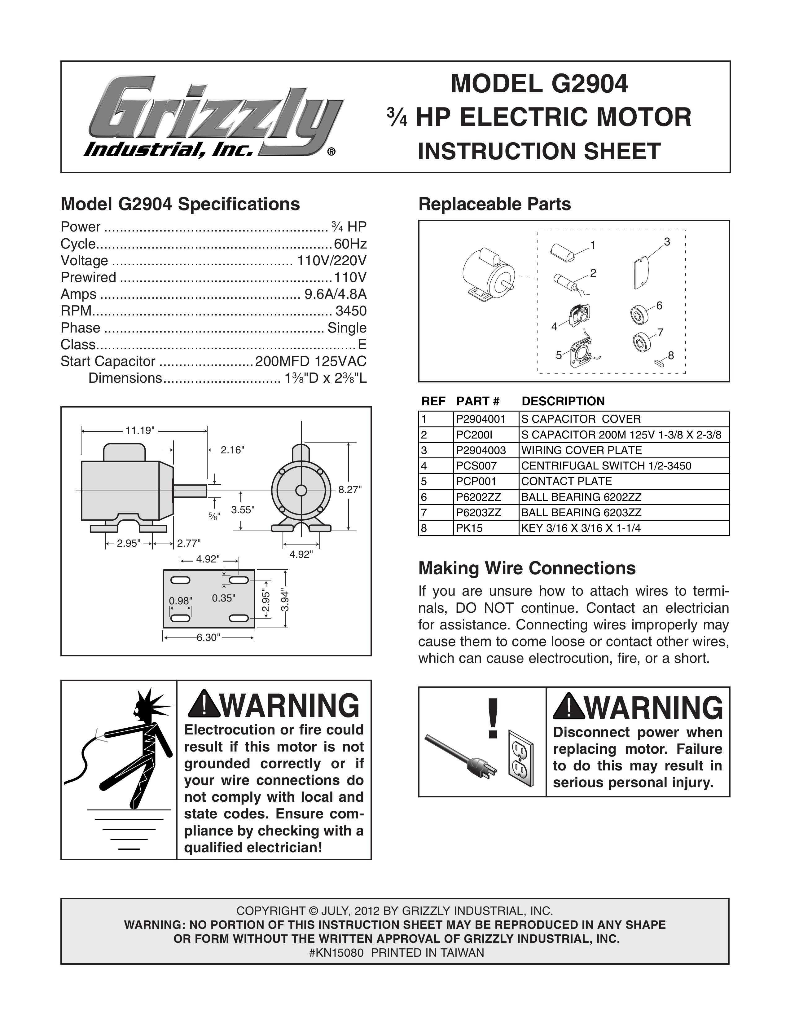 Grizzly G2904 Outboard Motor User Manual