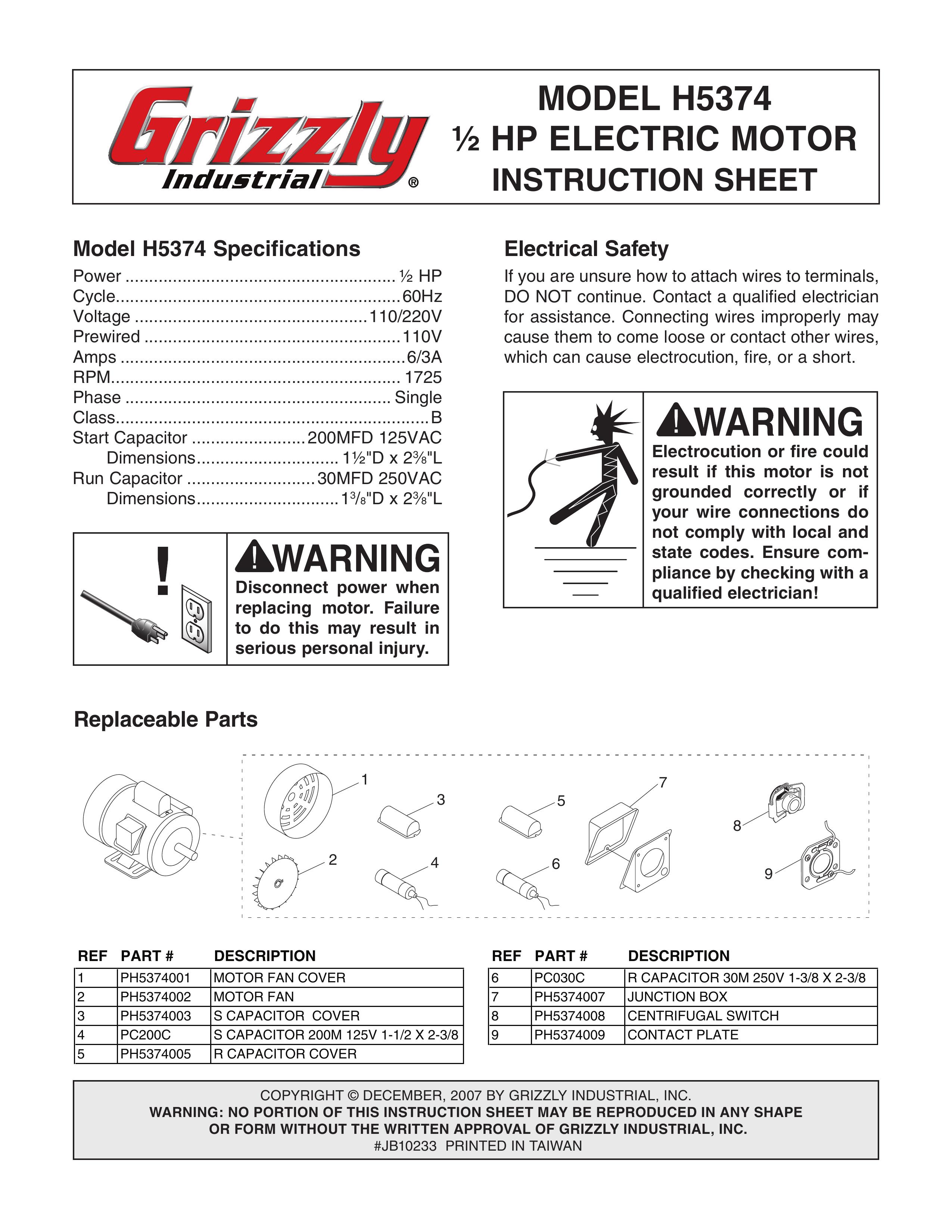 Grizzly H5374 Outboard Motor User Manual