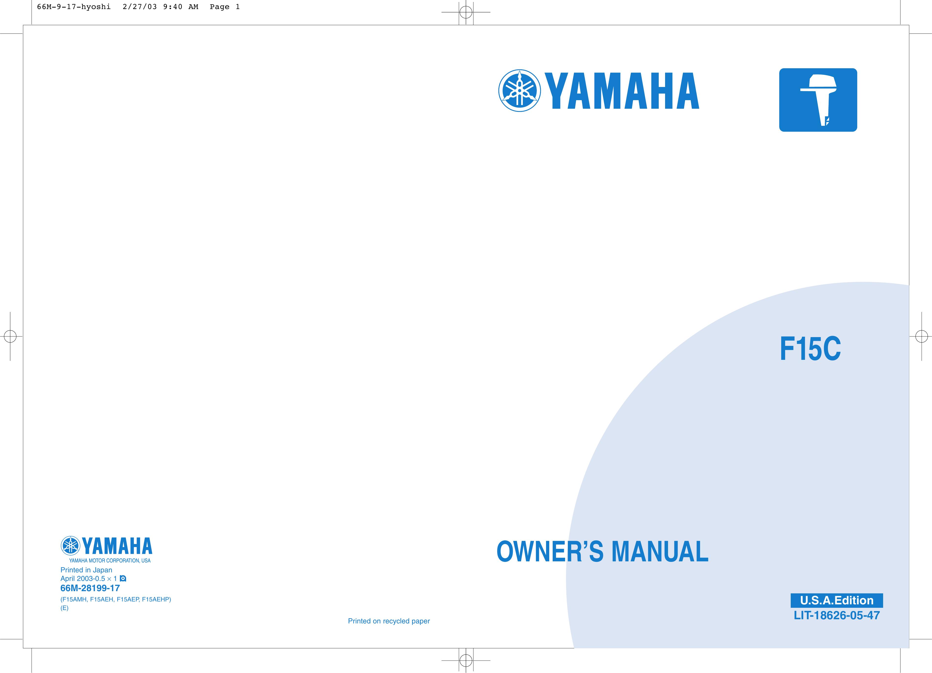 Yamaha f15c Outboard Motor User Manual