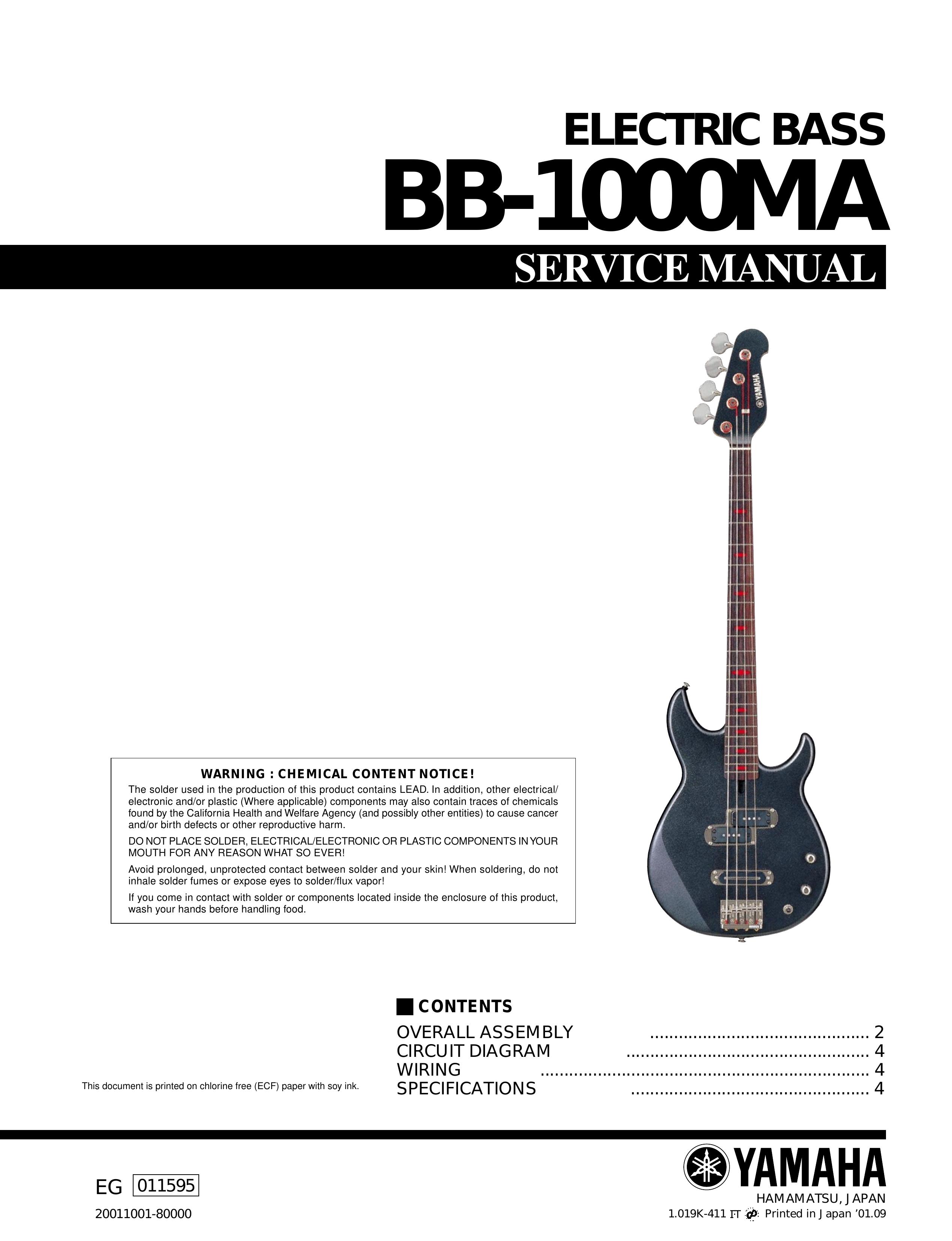 Yamaha Yamaha Electric Bass Guitar Scuba Diving Equipment User Manual