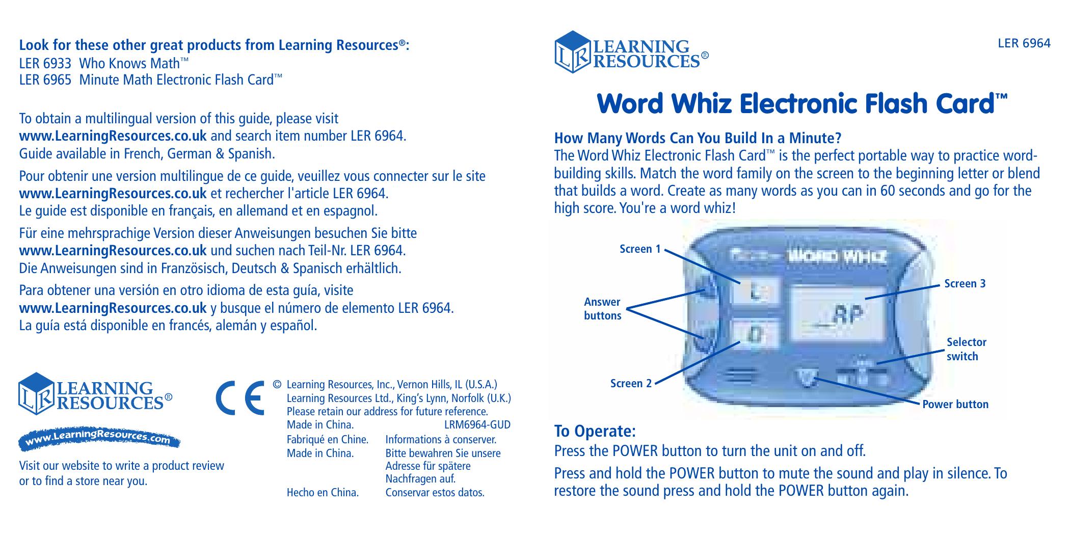 Learning Resources LER 6964 SONAR User Manual