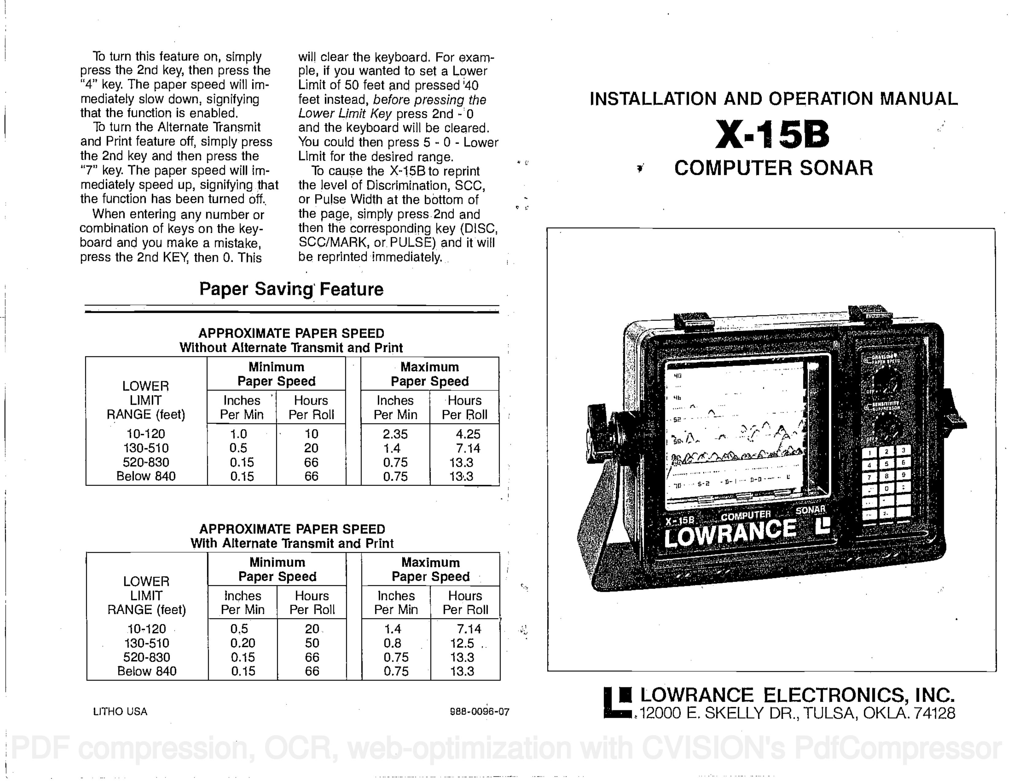 Lowrance electronic X-15B SONAR User Manual