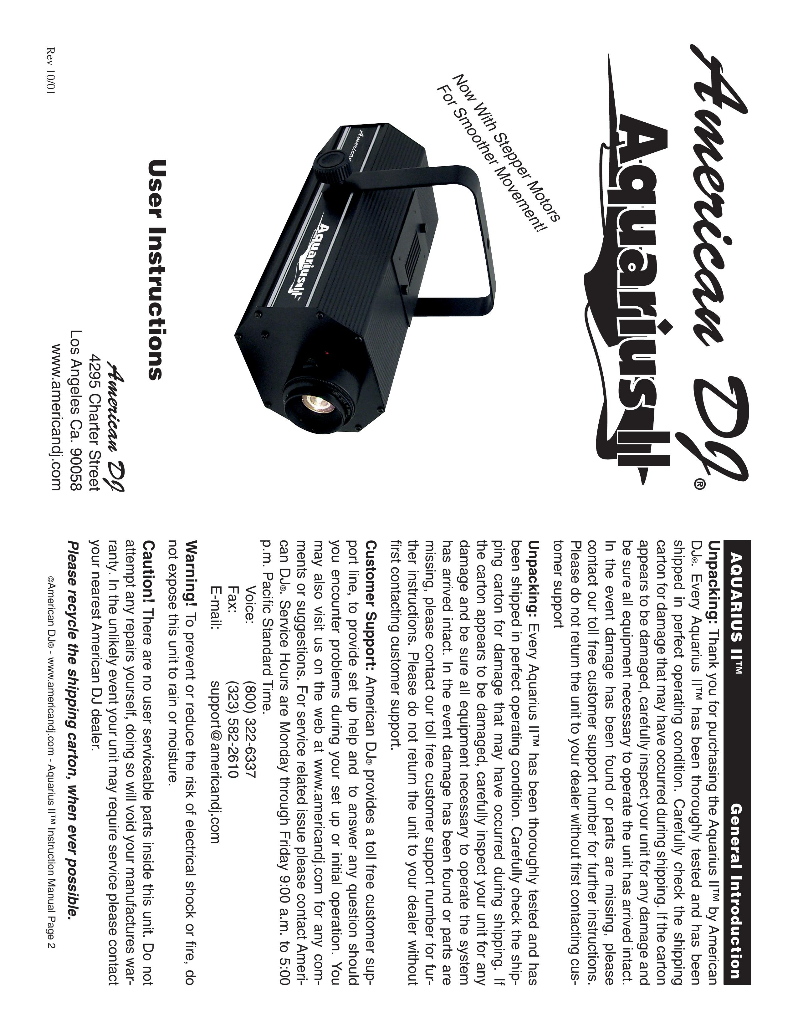 American DJ Aquarius II DJ Equipment User Manual