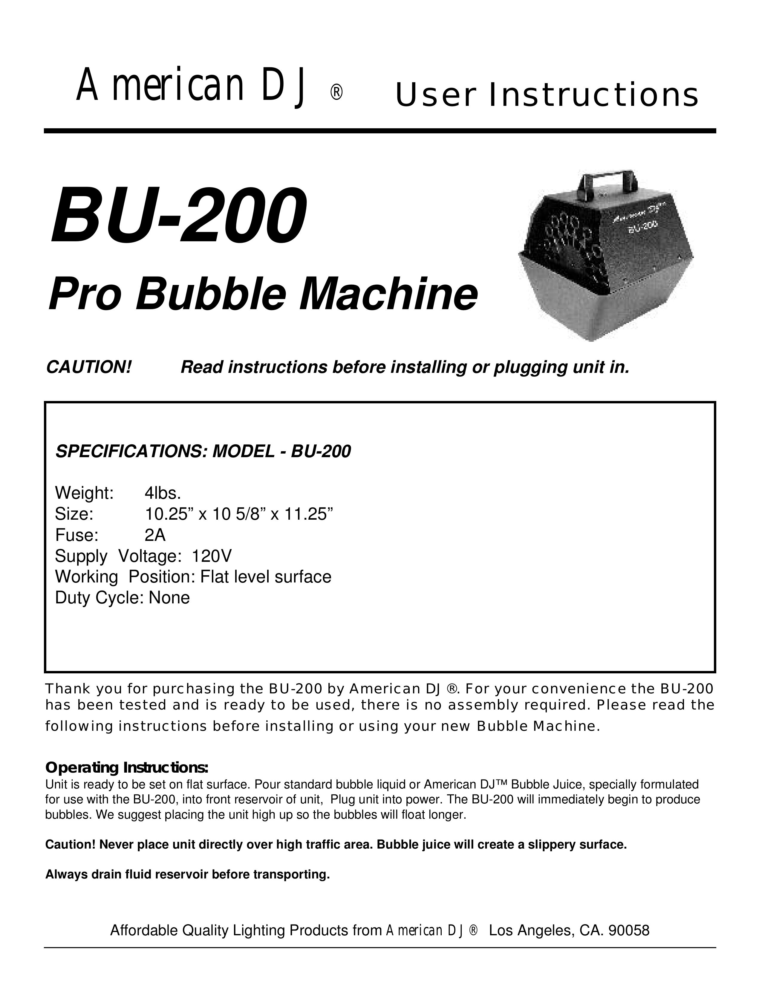 American DJ BU-200 DJ Equipment User Manual