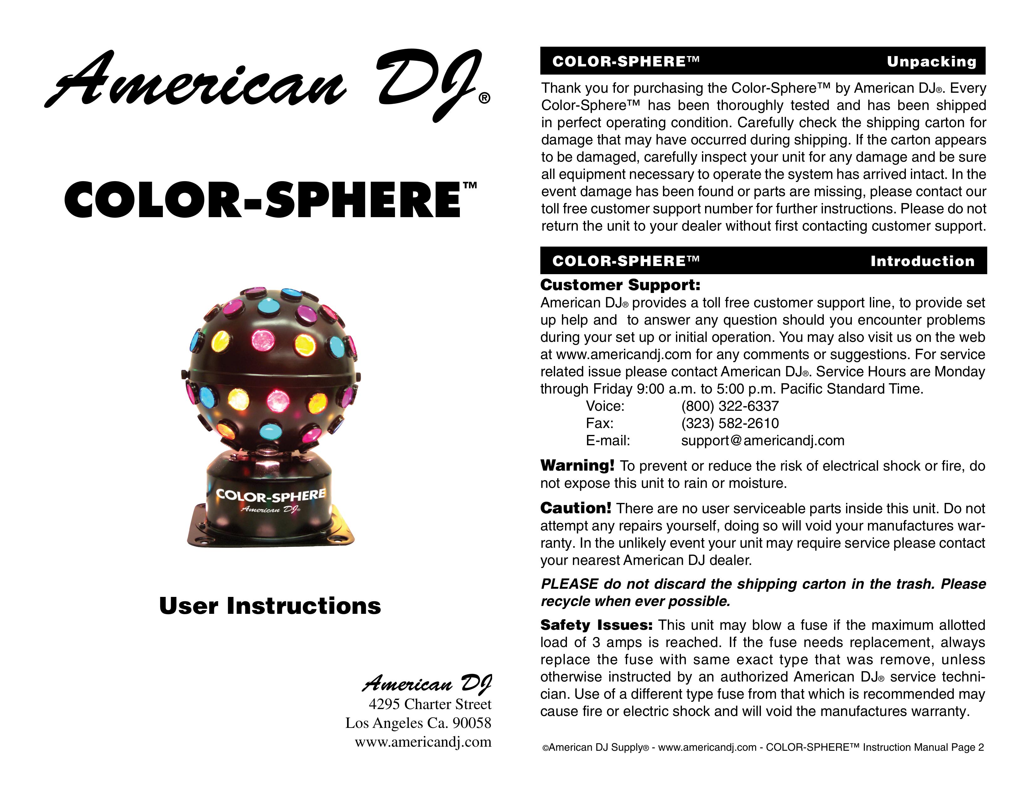 American DJ Color-Sphere DJ Equipment User Manual