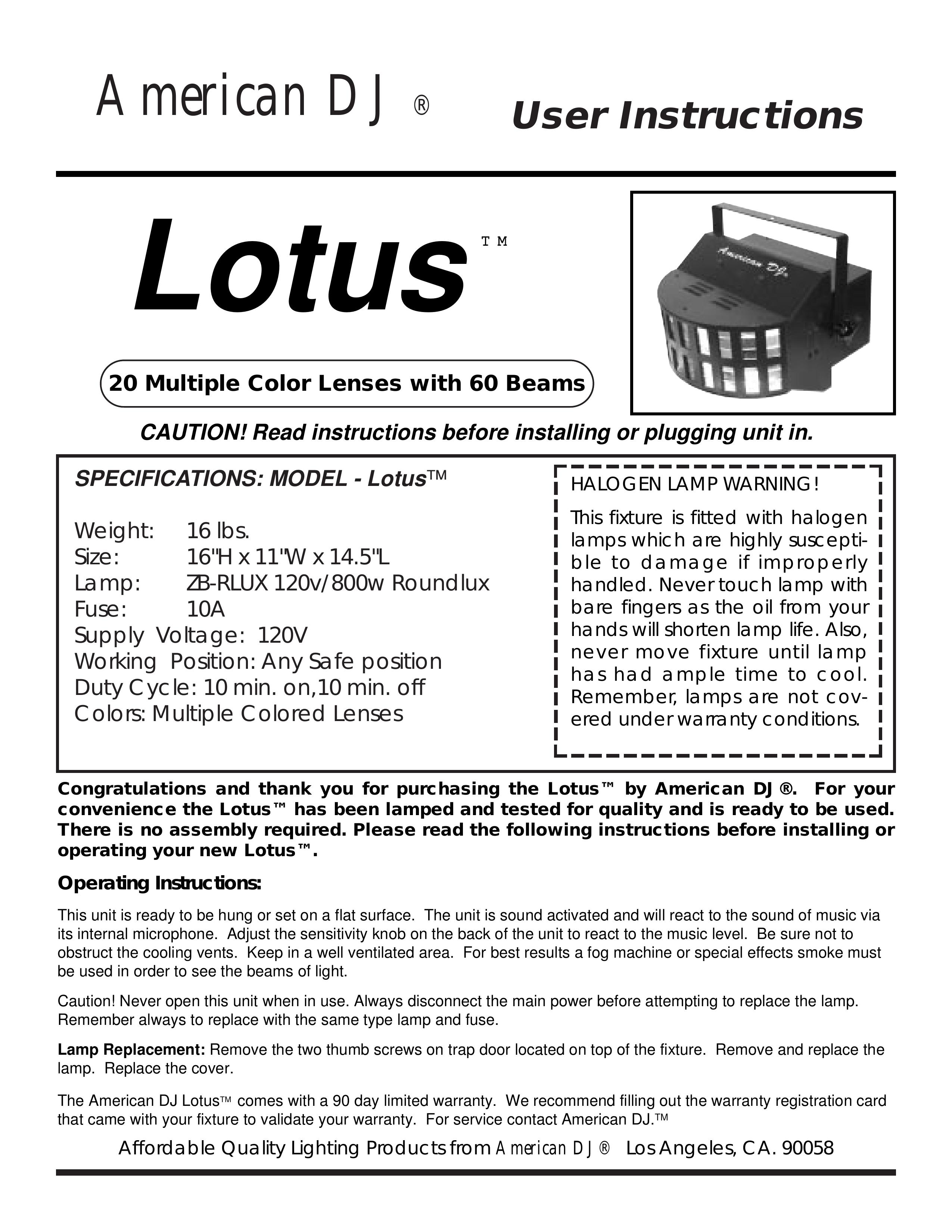 American DJ Lotus DJ Equipment User Manual