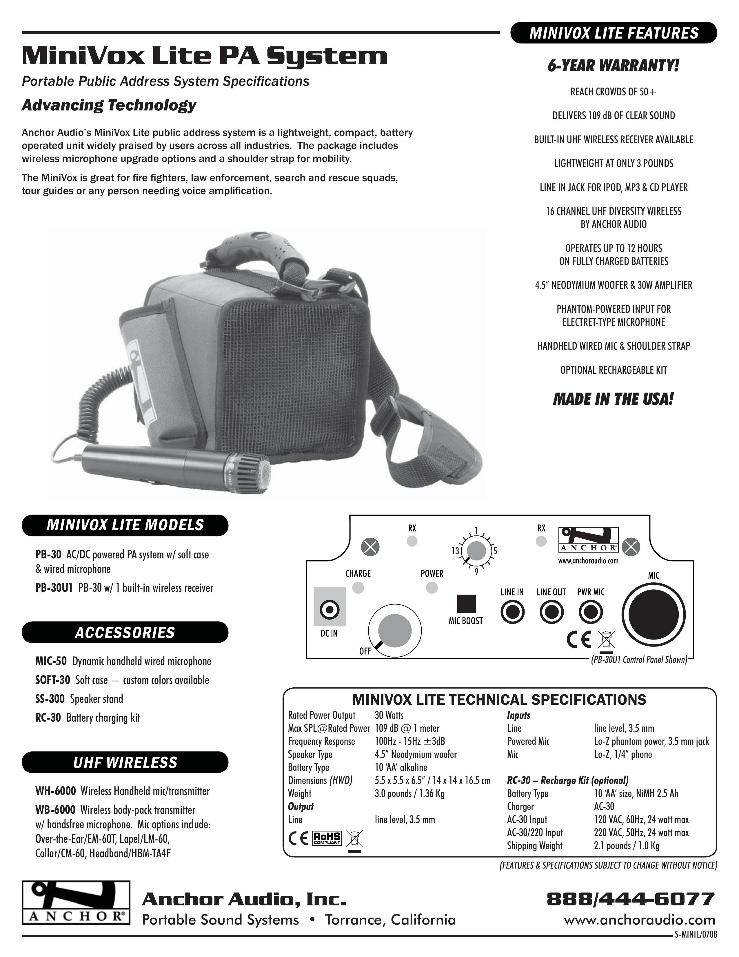 Anchor Audio PB-30 DJ Equipment User Manual