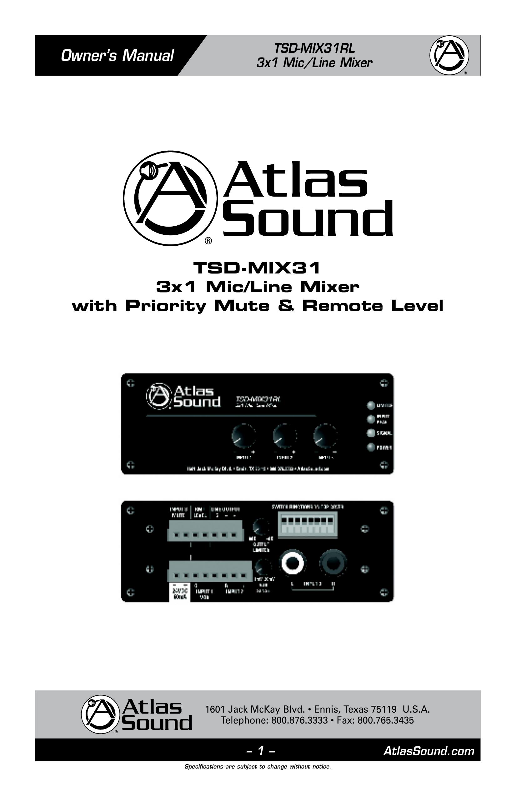 Atlas Sound TSD-MIX31RL DJ Equipment User Manual