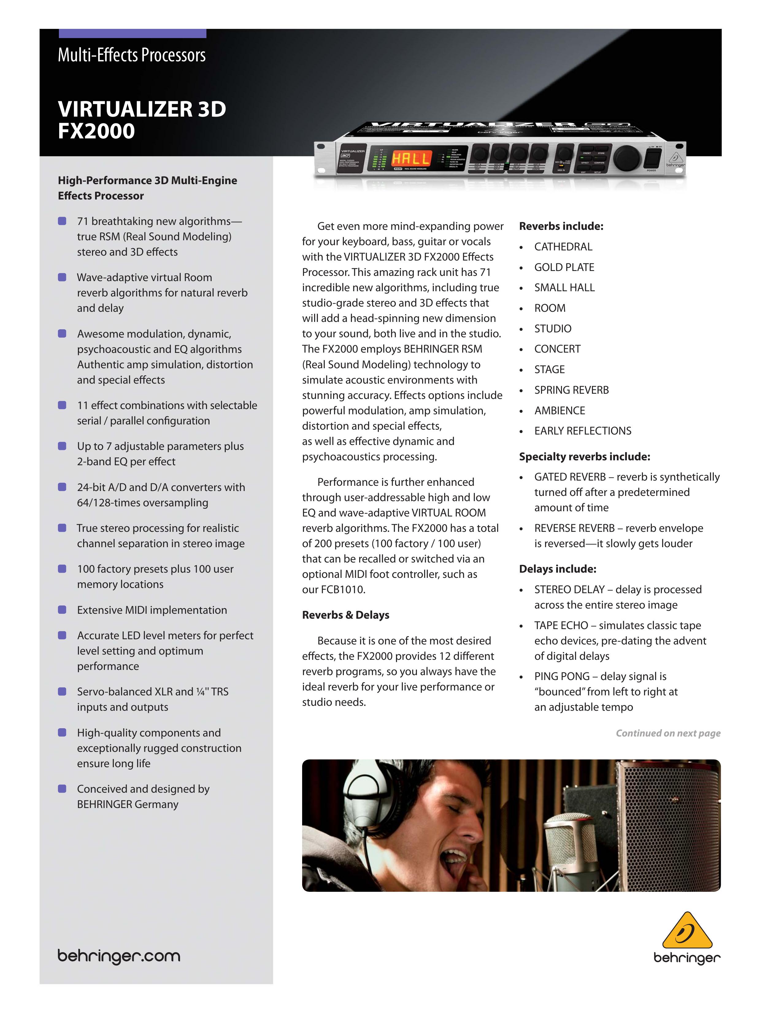 Behringer FX2000 DJ Equipment User Manual