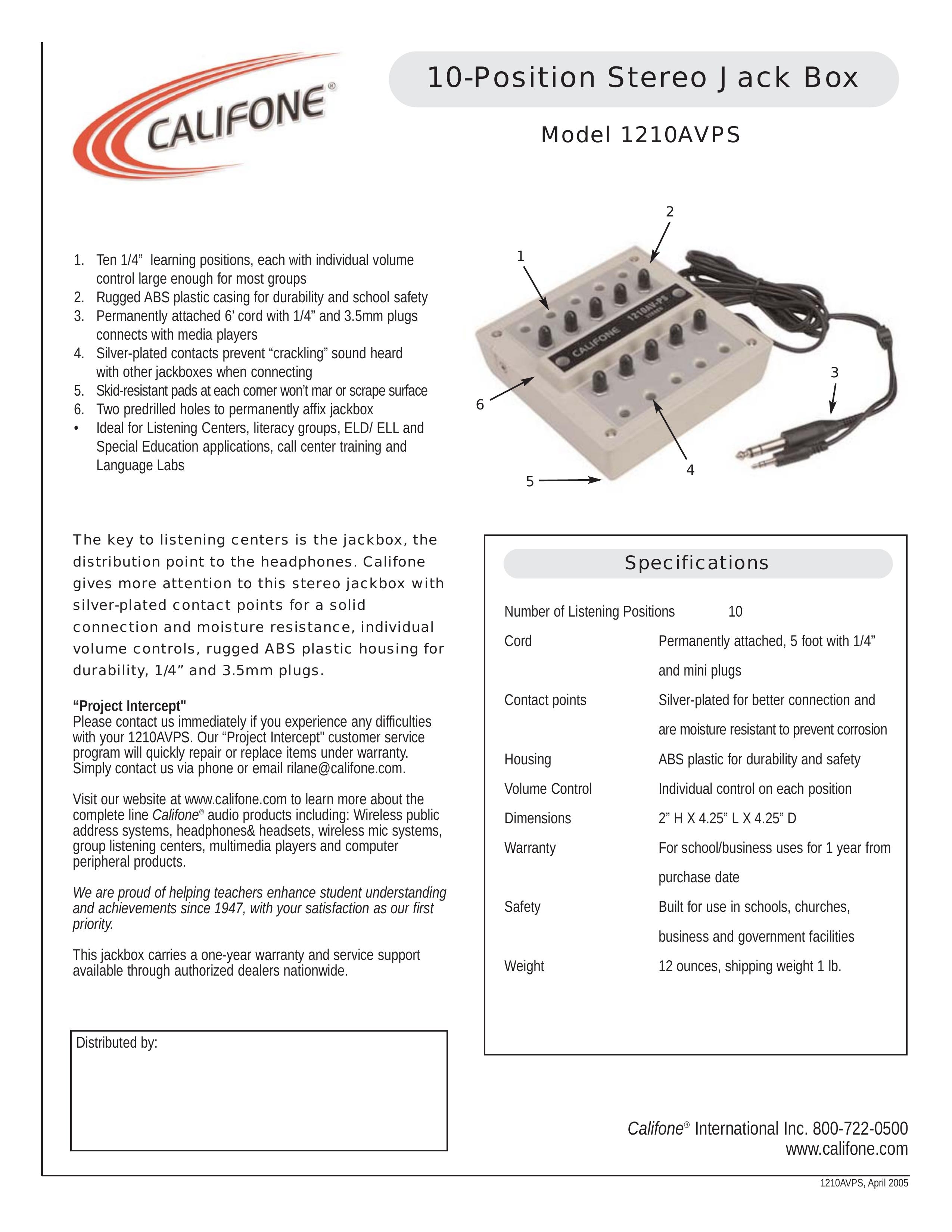 Califone 1210AVPS DJ Equipment User Manual