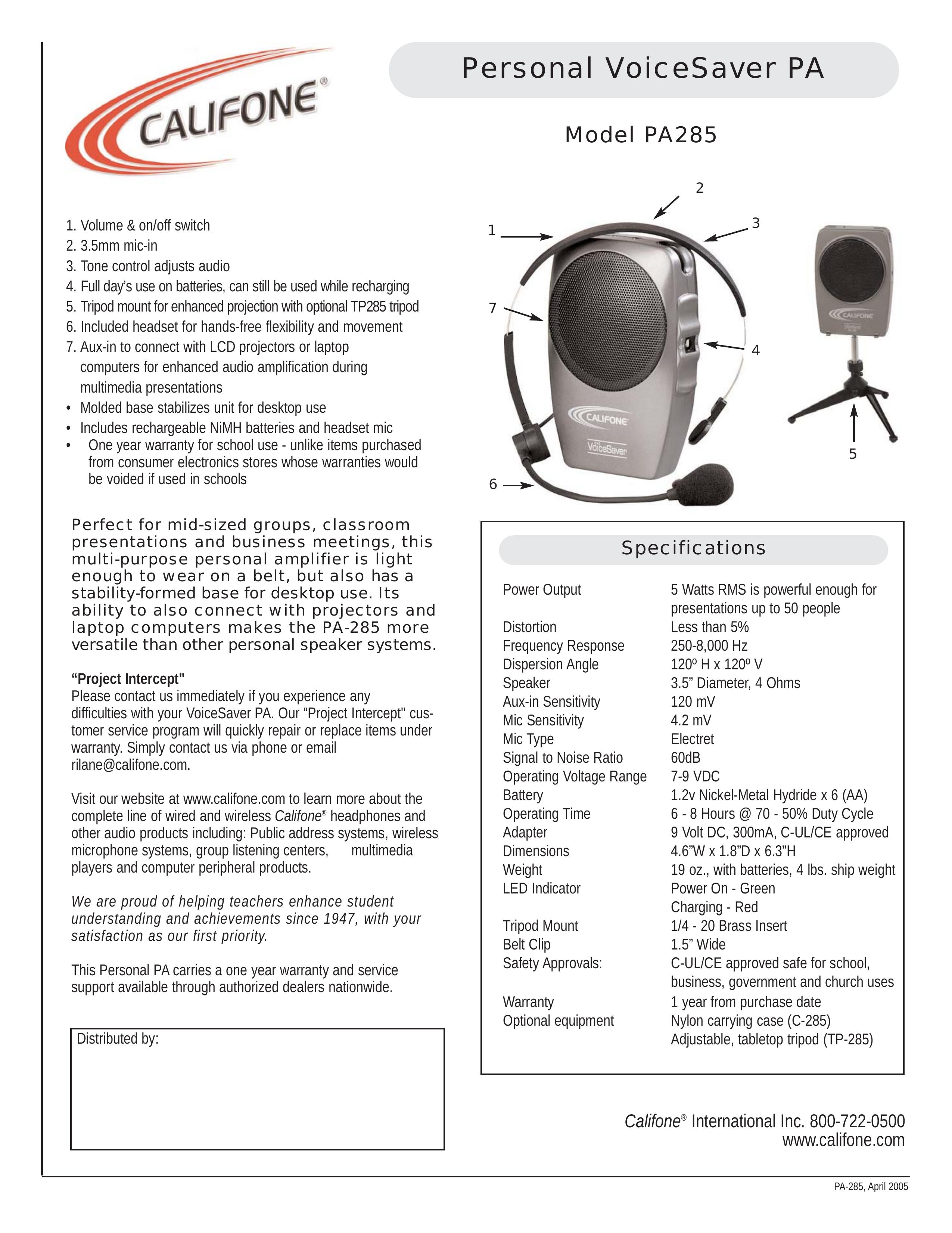 Califone PA-285 DJ Equipment User Manual