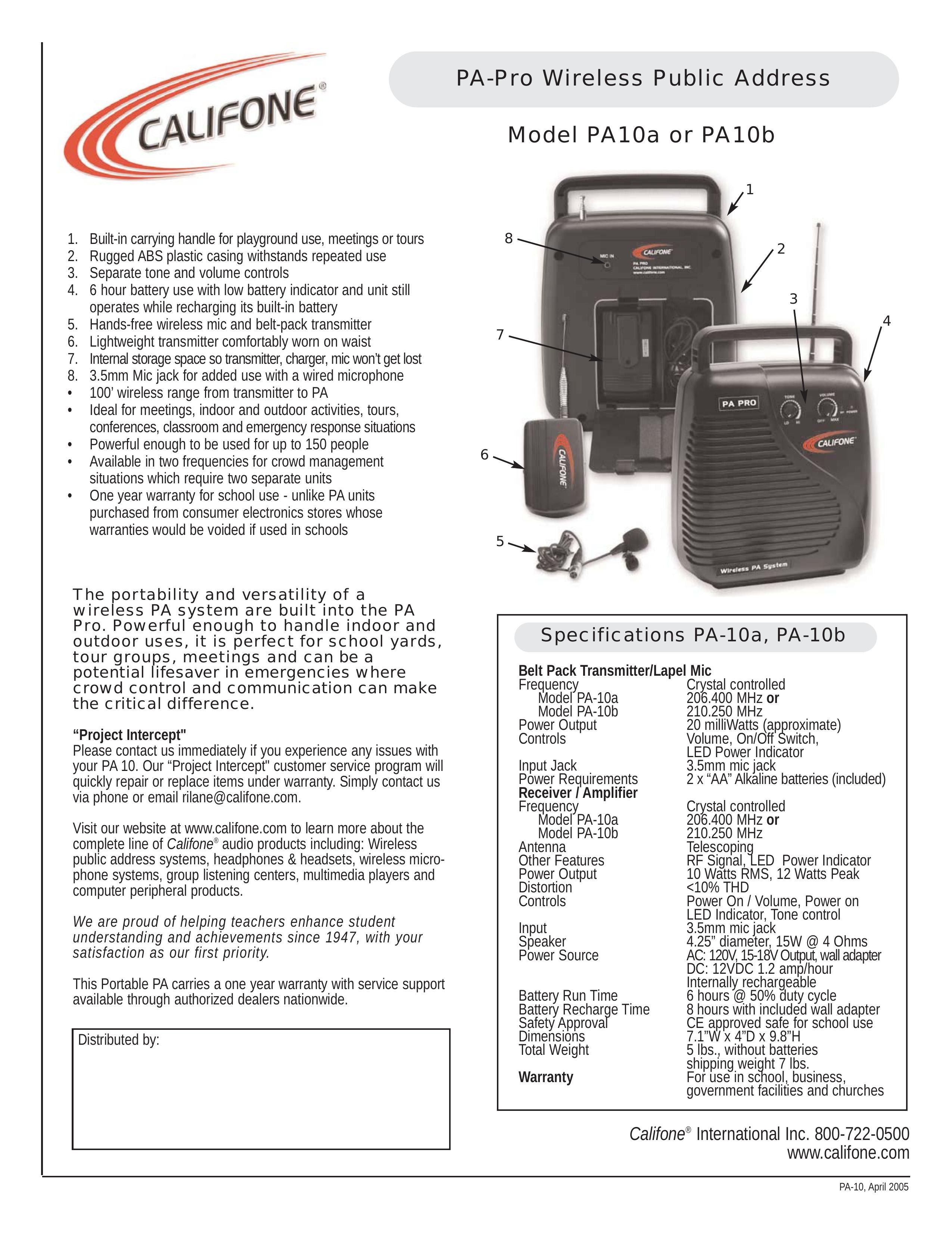 Califone PA10b DJ Equipment User Manual