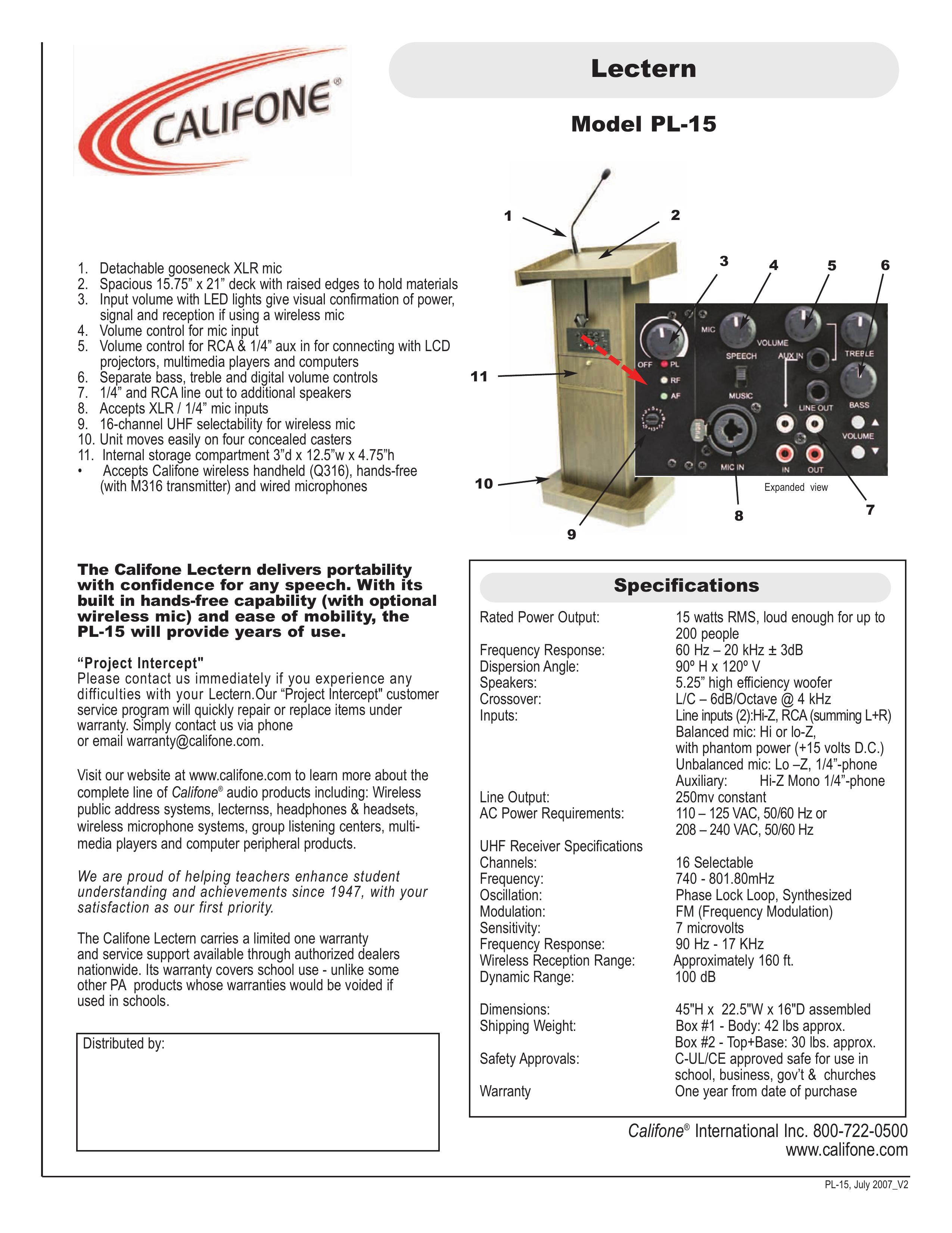 Califone PL-15 DJ Equipment User Manual