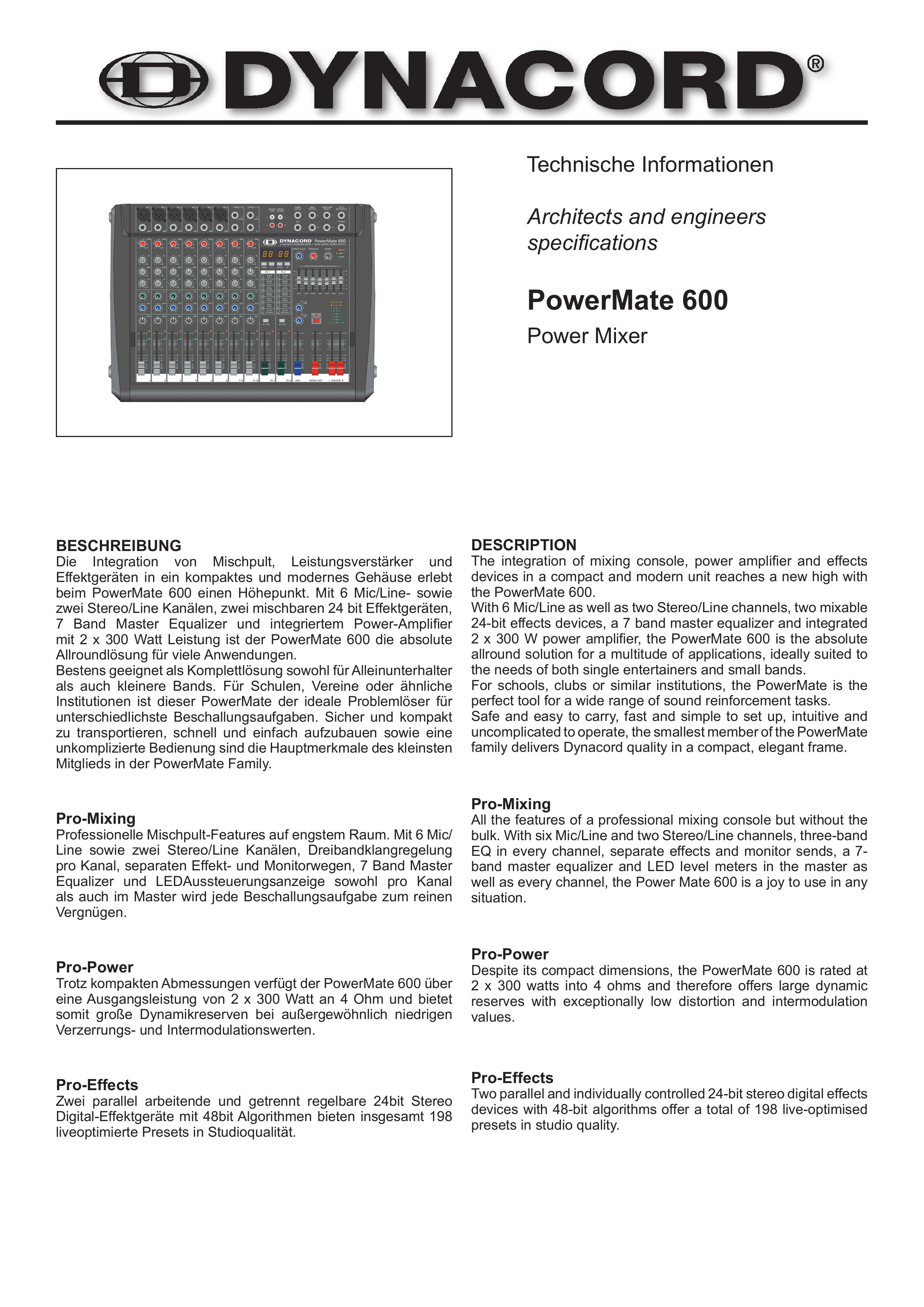 Dynacord PowerMate 600 DJ Equipment User Manual
