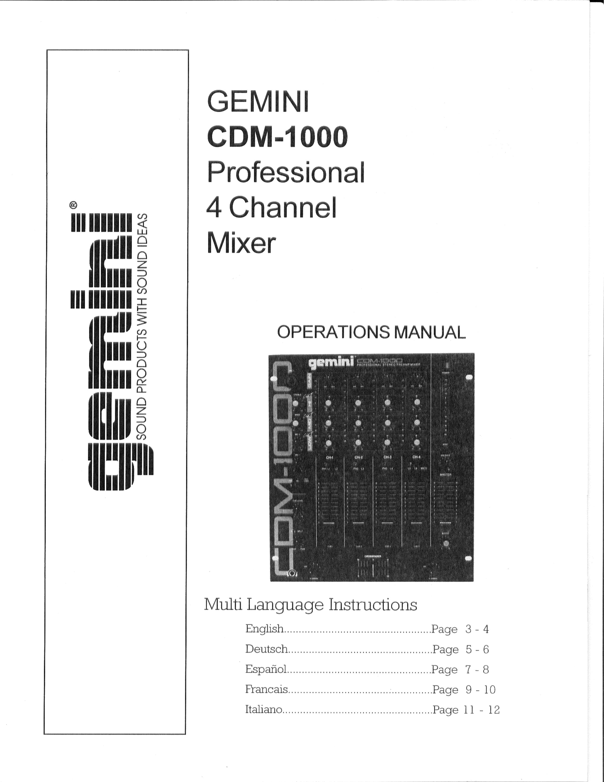 Gemini CDM-1000 DJ Equipment User Manual