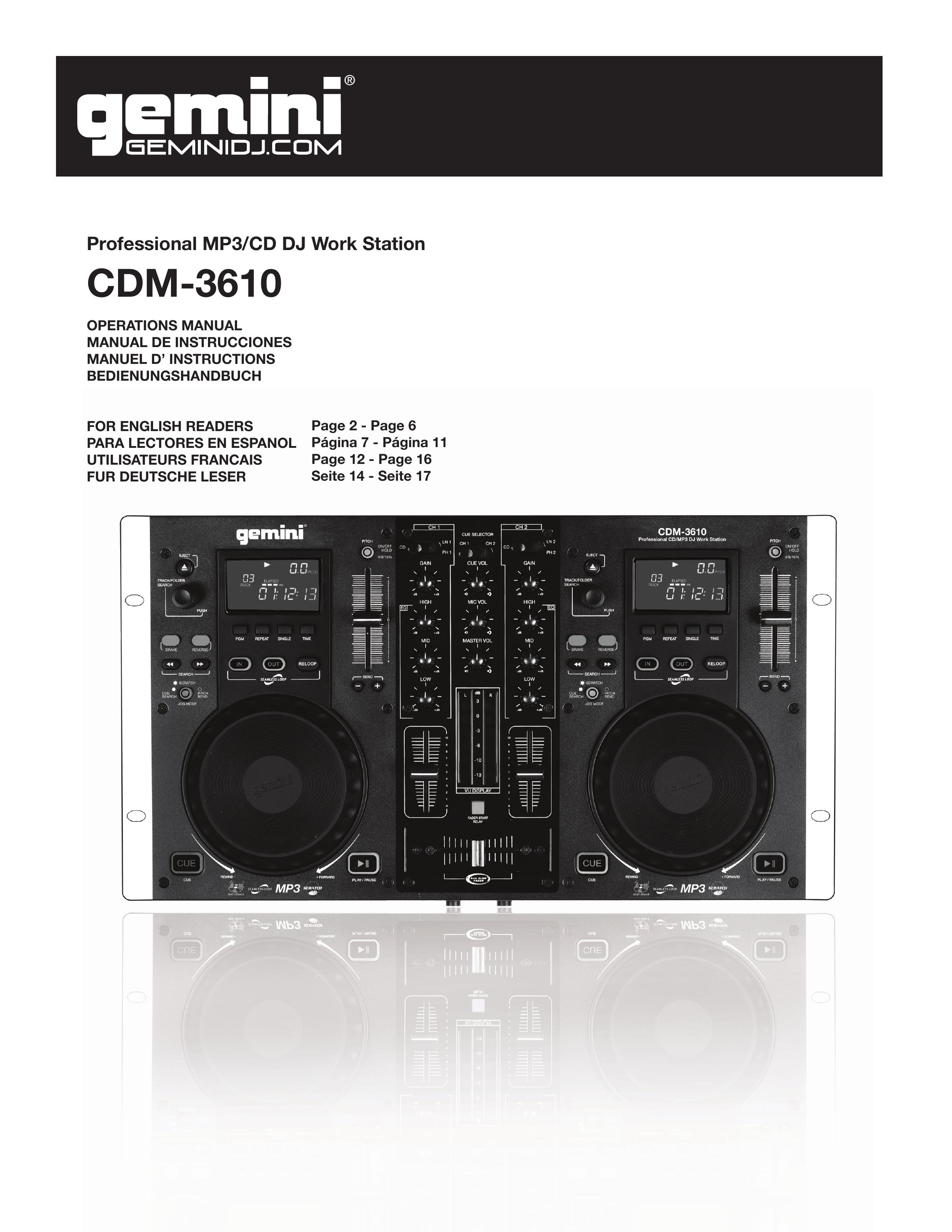 Gemini CDM-3610 DJ Equipment User Manual