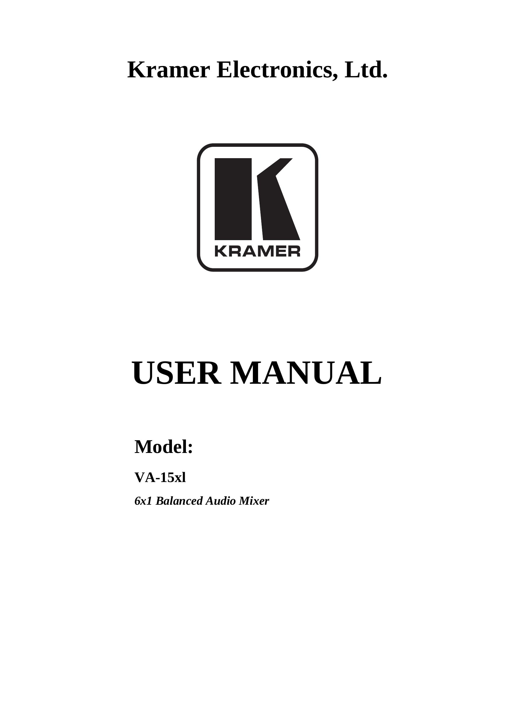 Kramer Electronics VA-15xl DJ Equipment User Manual