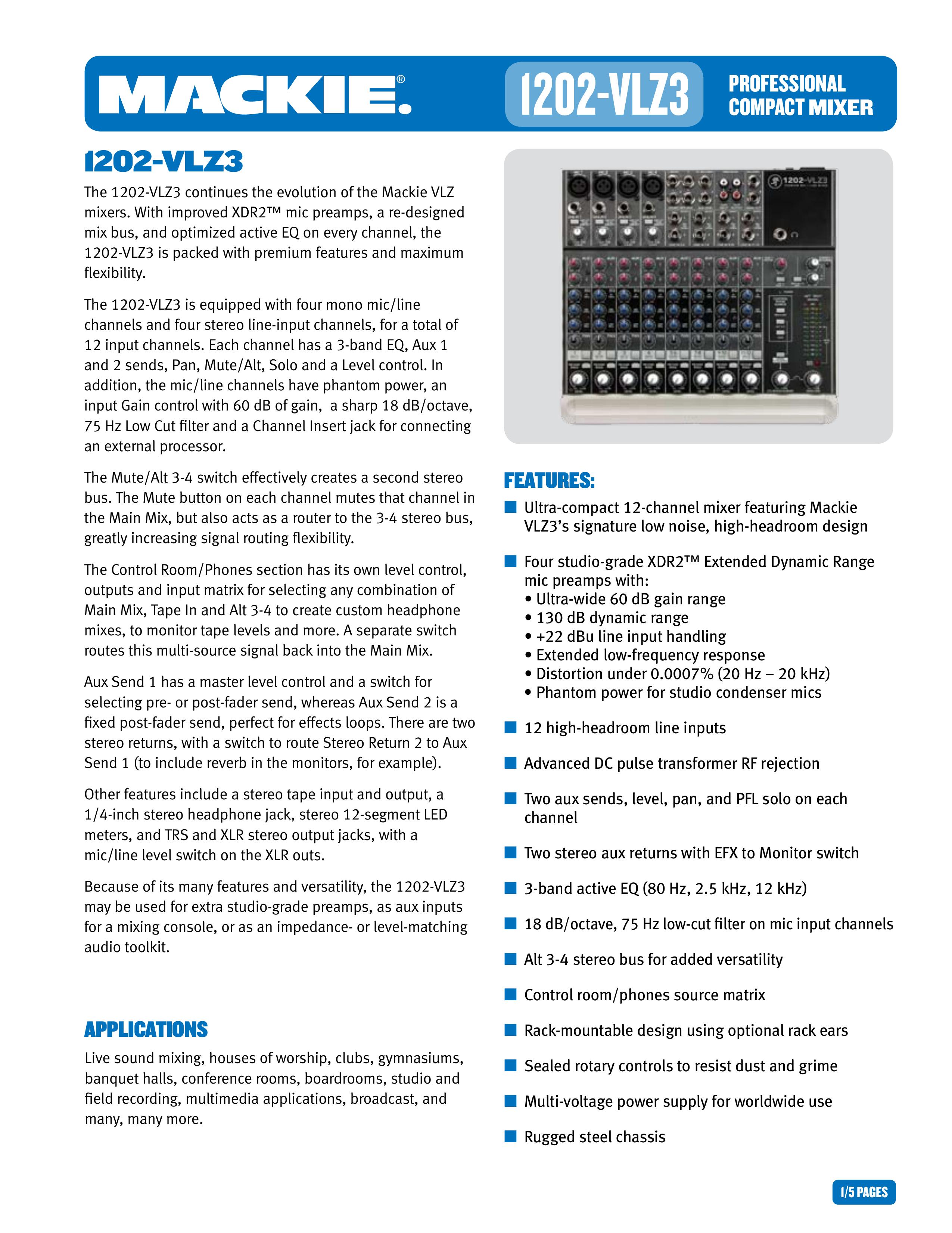 Mackie 1202-VLZ3 PROFESSIONAL DJ Equipment User Manual