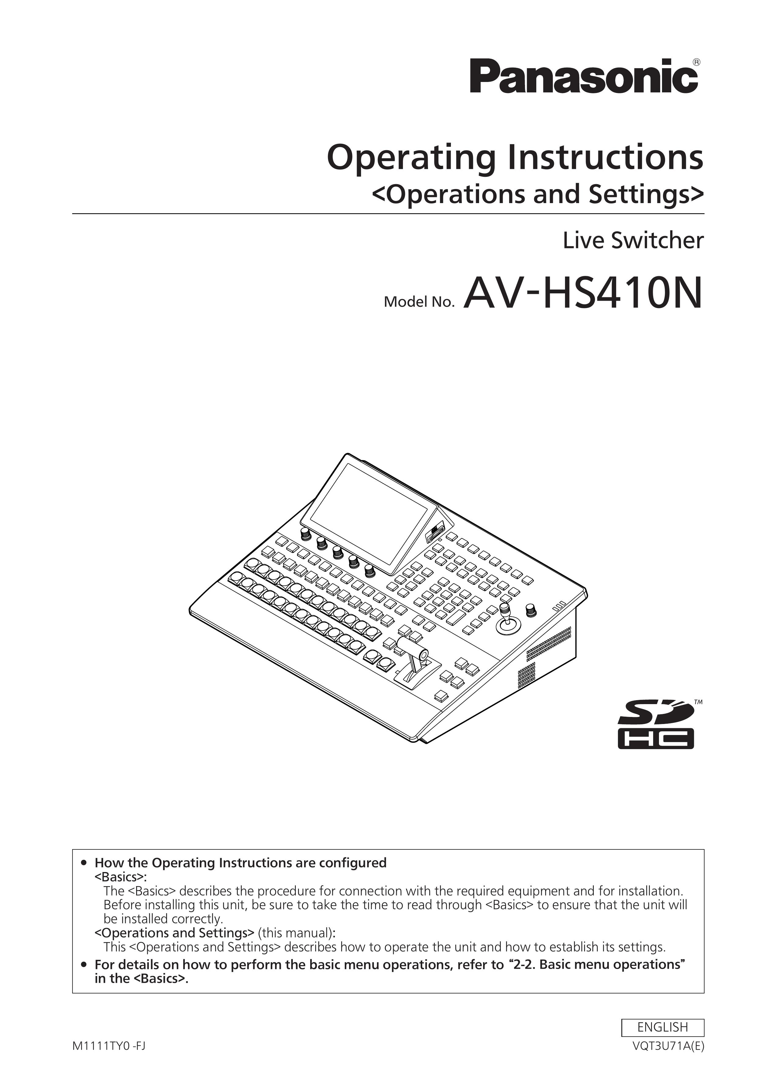 Panasonic AV-HS410N DJ Equipment User Manual