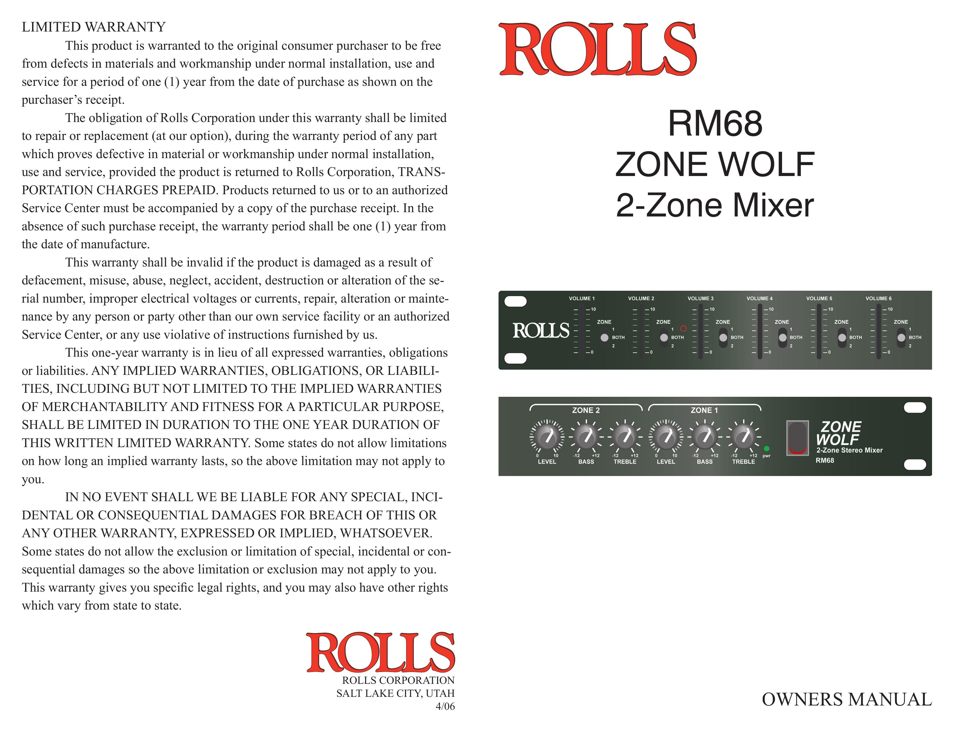 Rolls RM68 DJ Equipment User Manual
