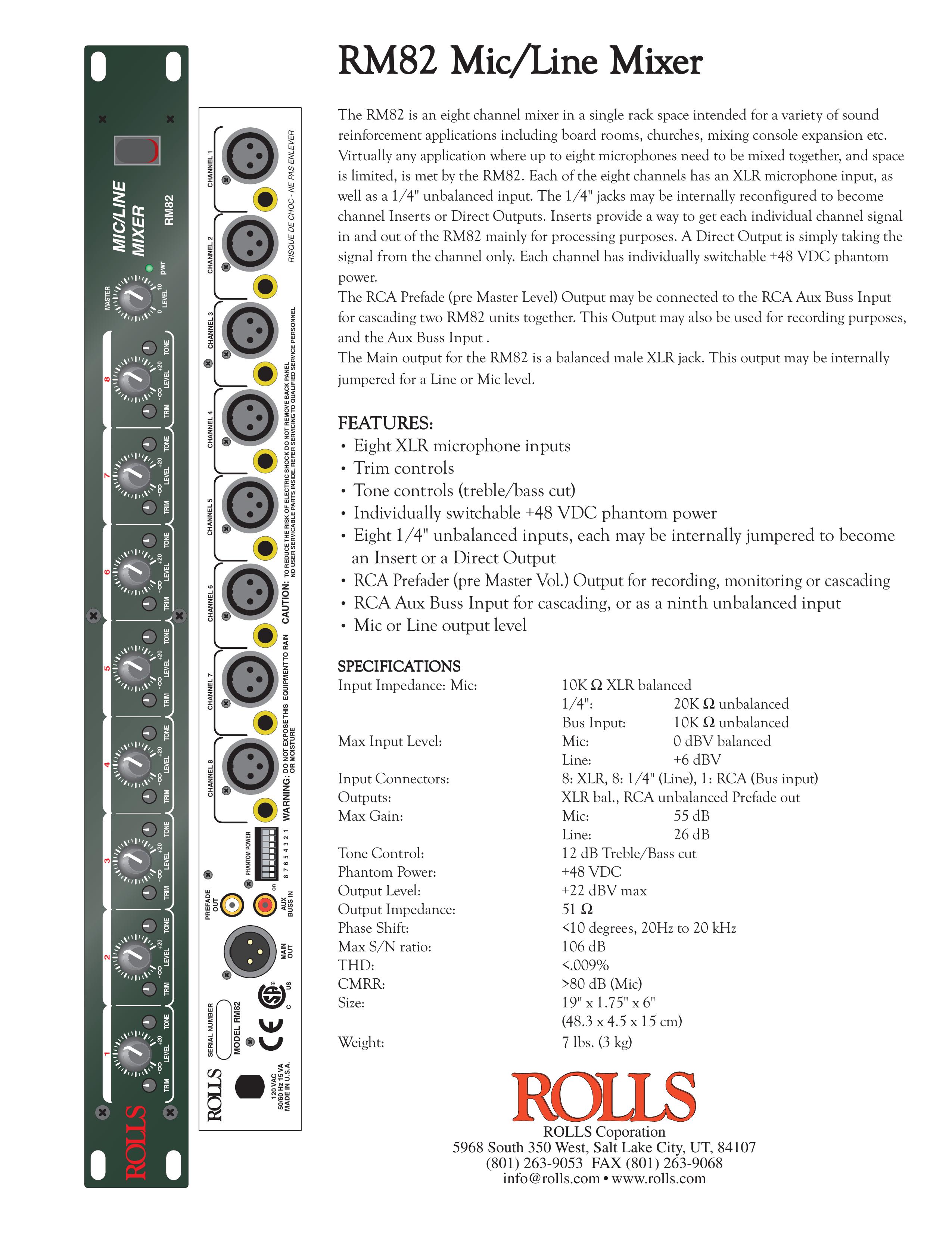 Rolls RM82 DJ Equipment User Manual