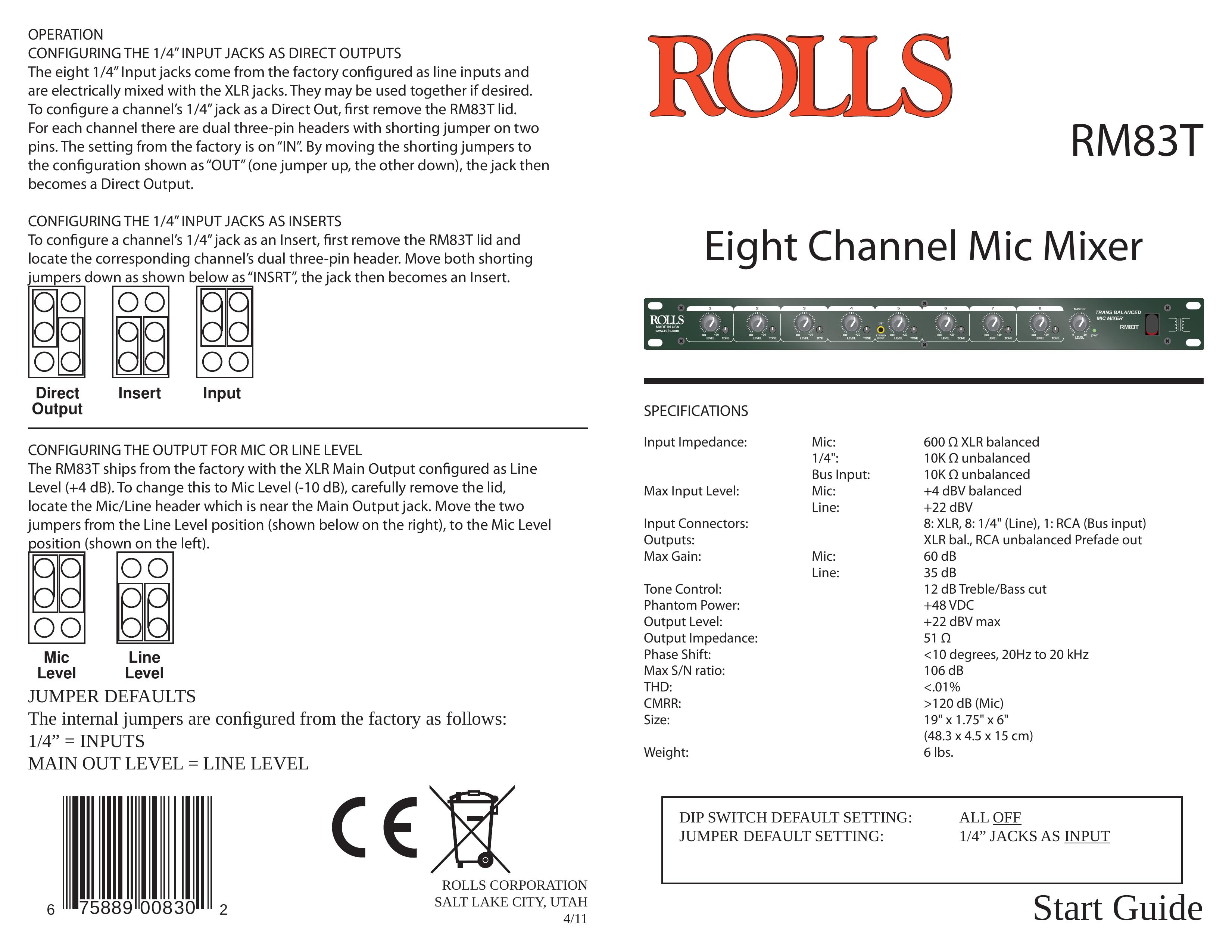 Rolls RM83T DJ Equipment User Manual