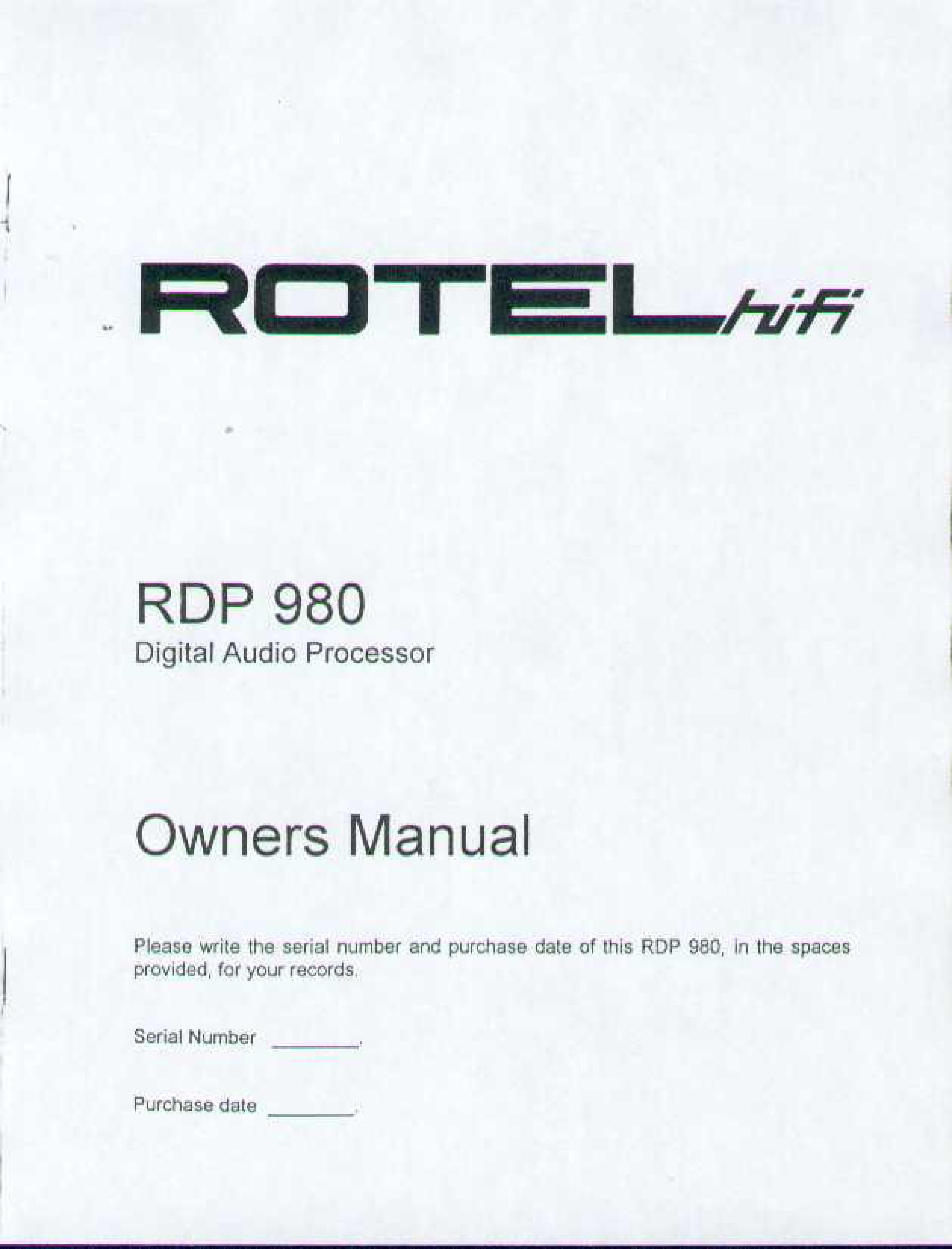 Rotel RDP 980 DJ Equipment User Manual