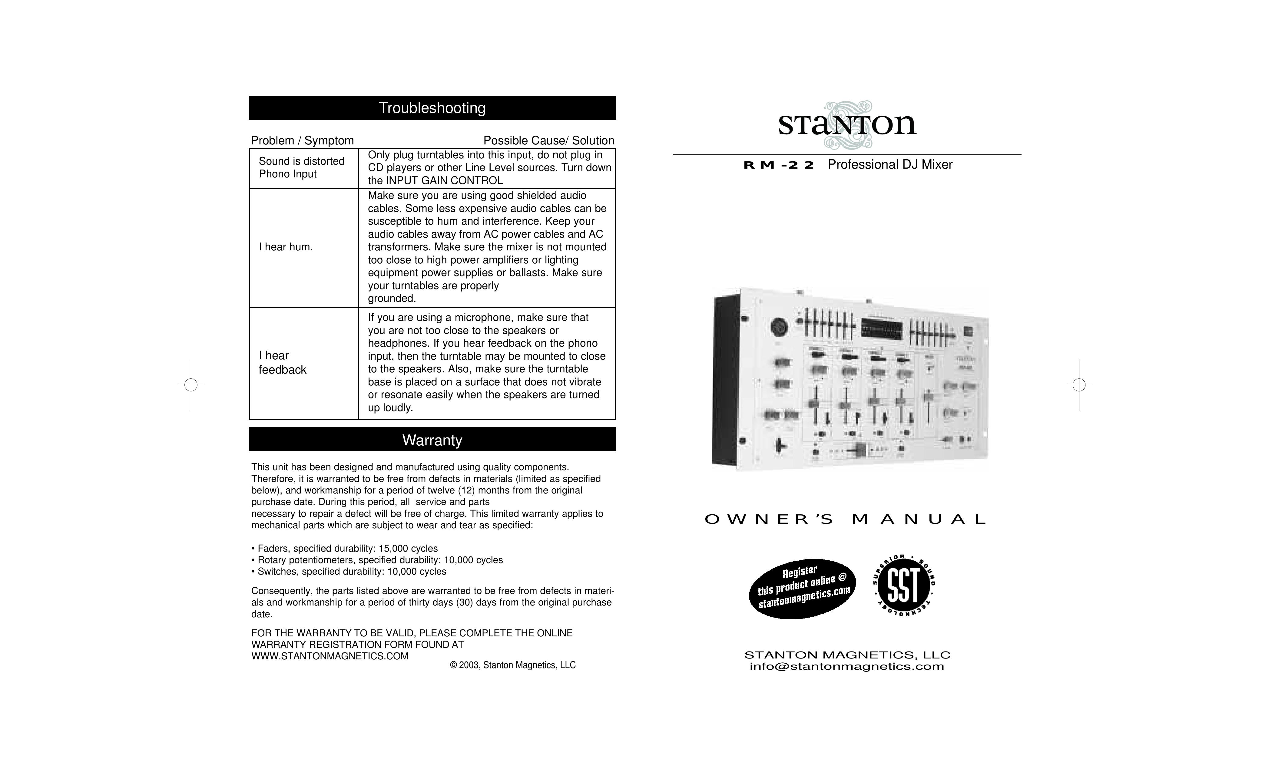 Stanton RM-22 DJ Equipment User Manual