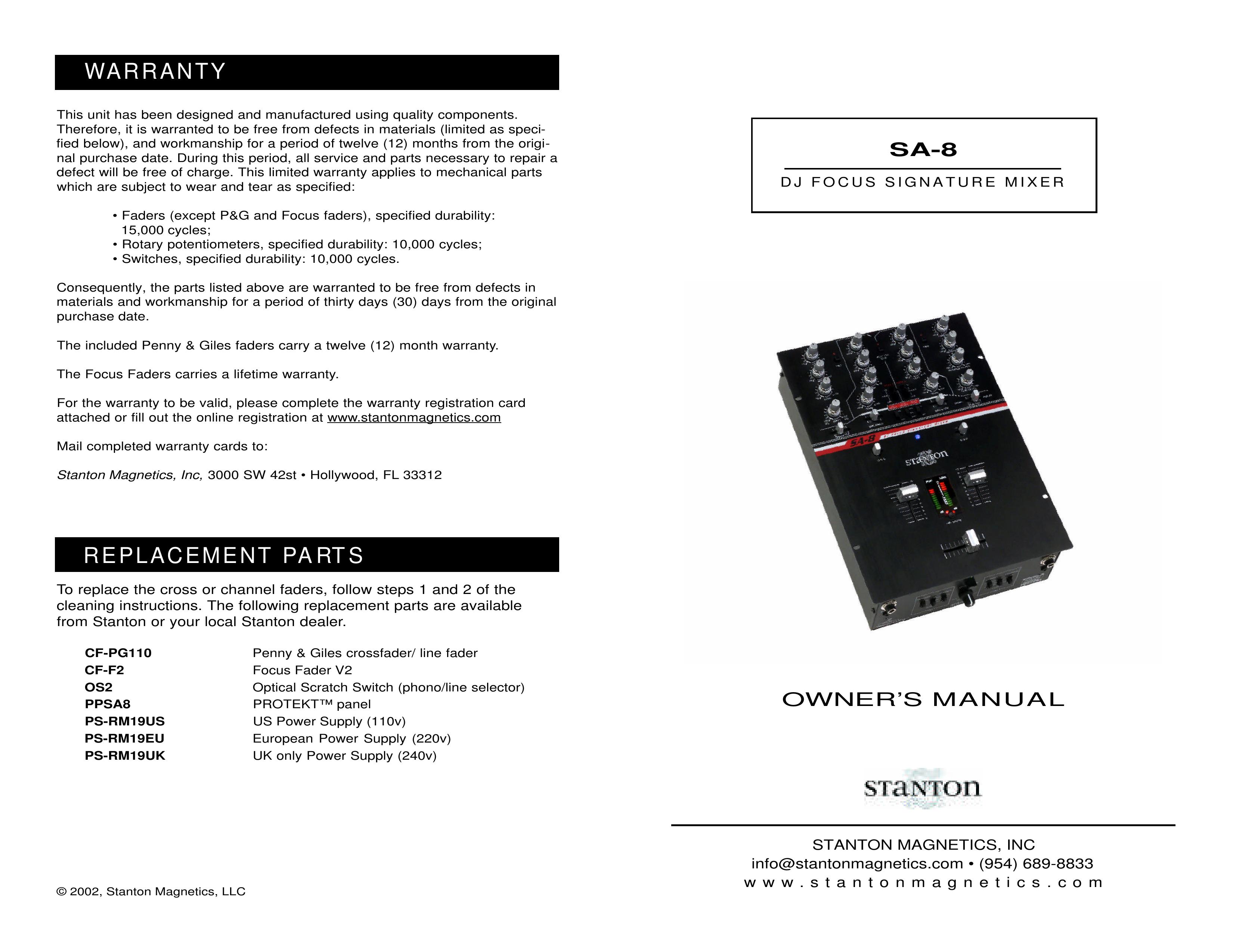 Stanton SA-8 DJ Equipment User Manual