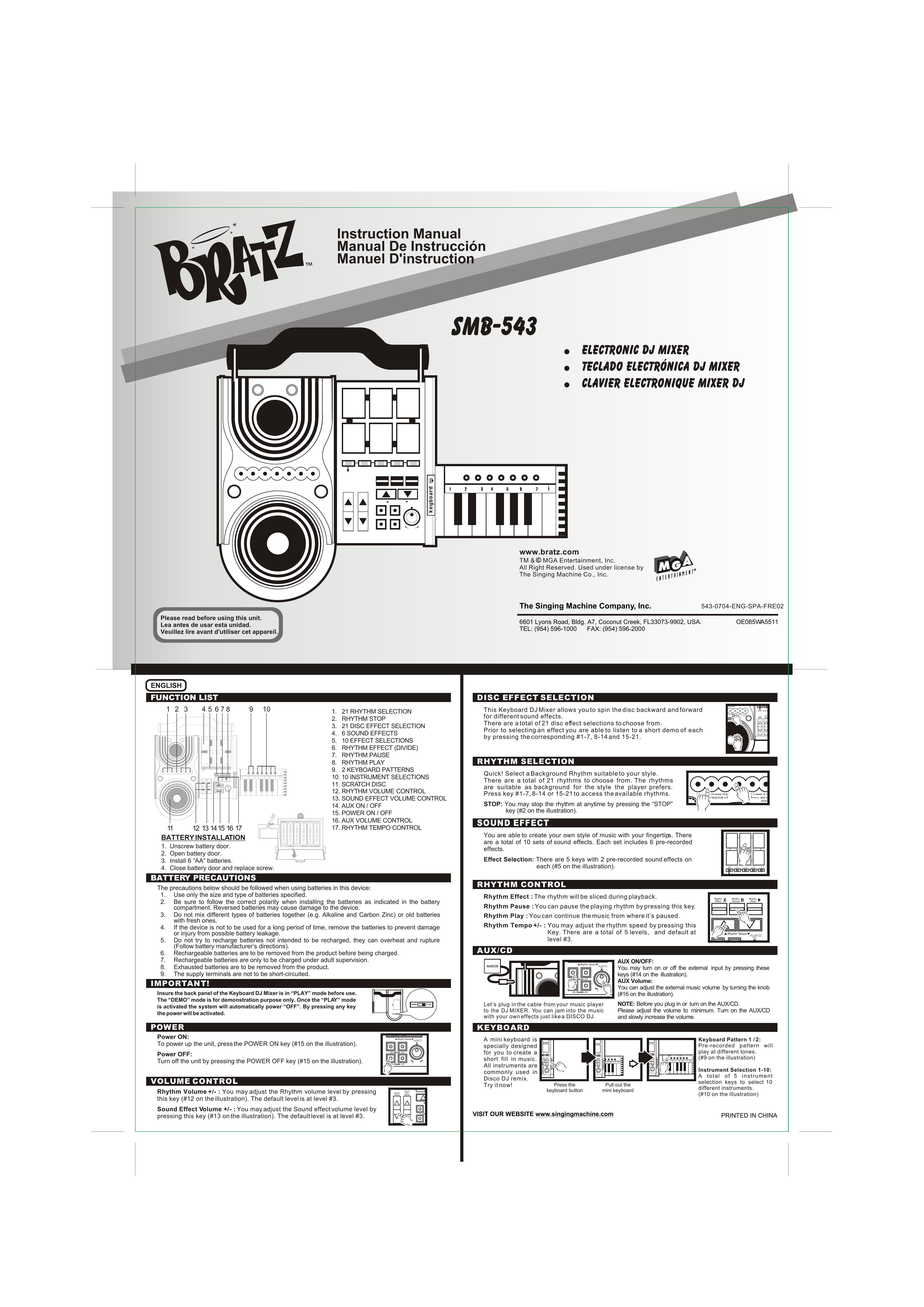 The Singing Machine SMB-543 DJ Equipment User Manual
