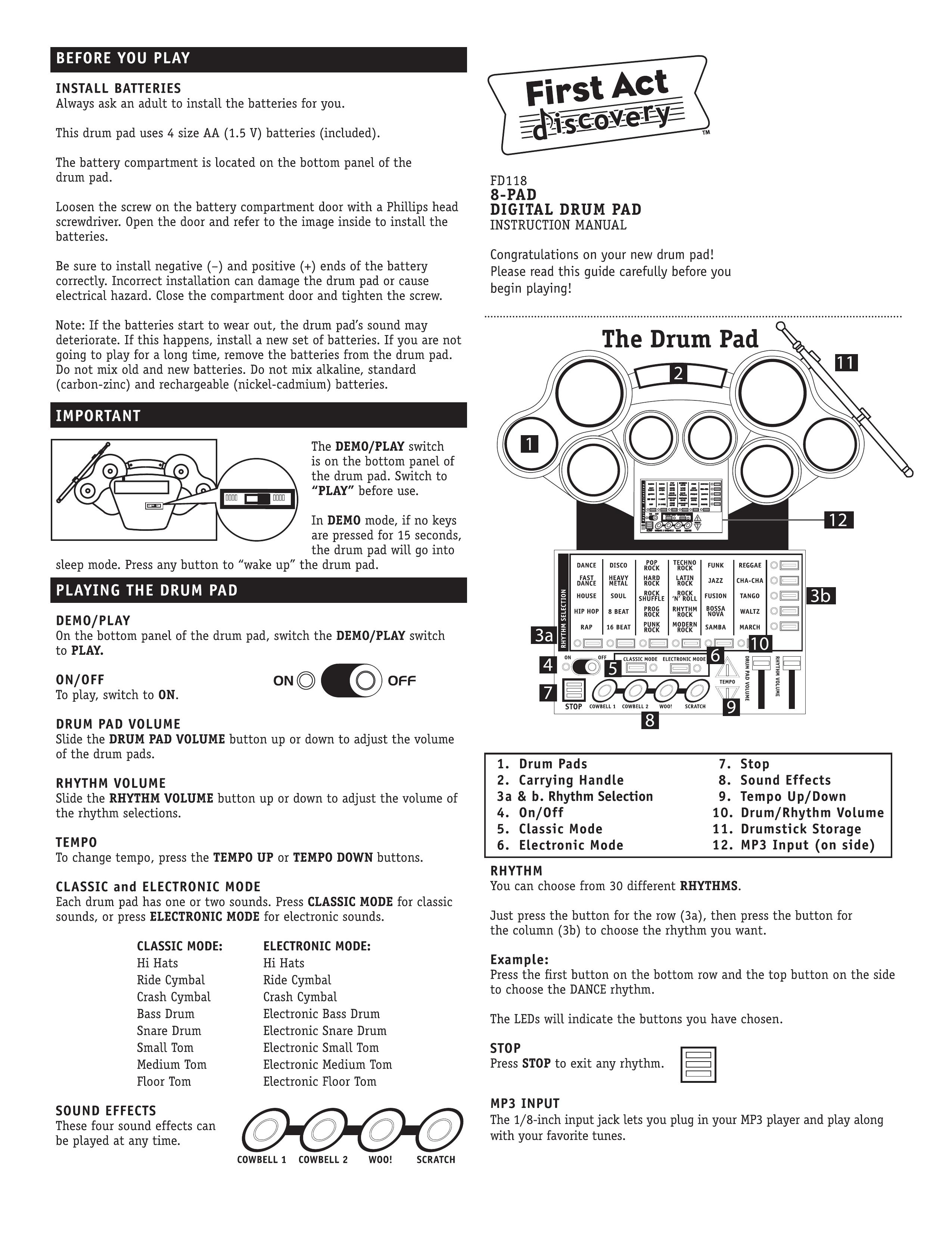 First Act FD118 Drums User Manual