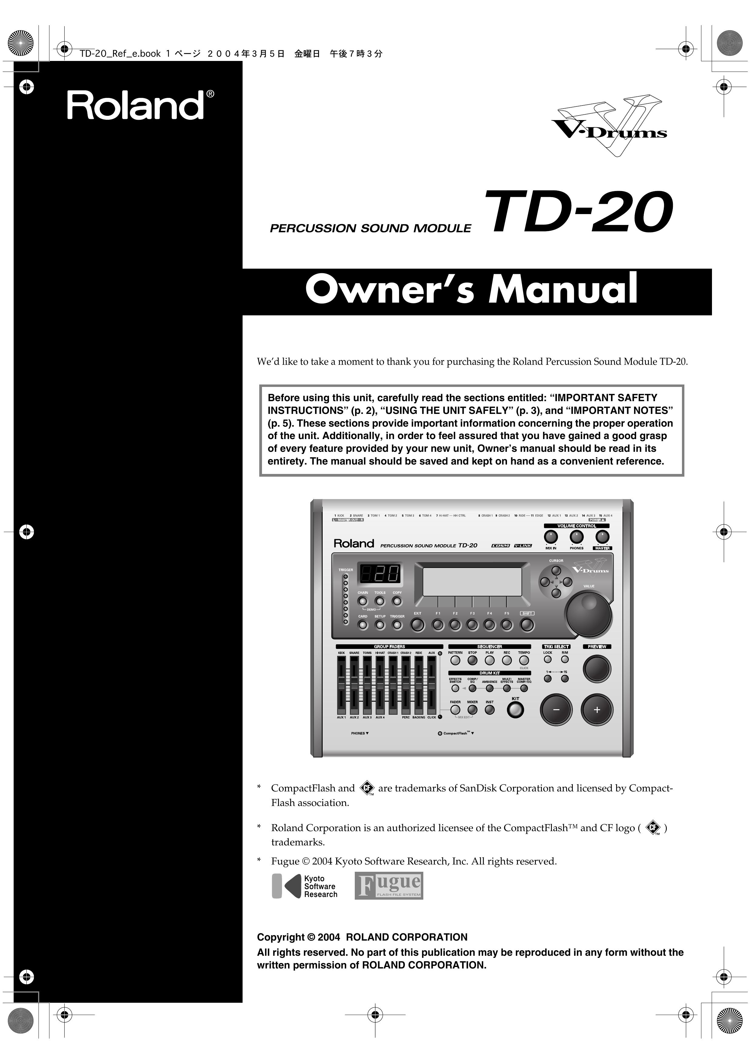 Roland TD-20 Drums User Manual