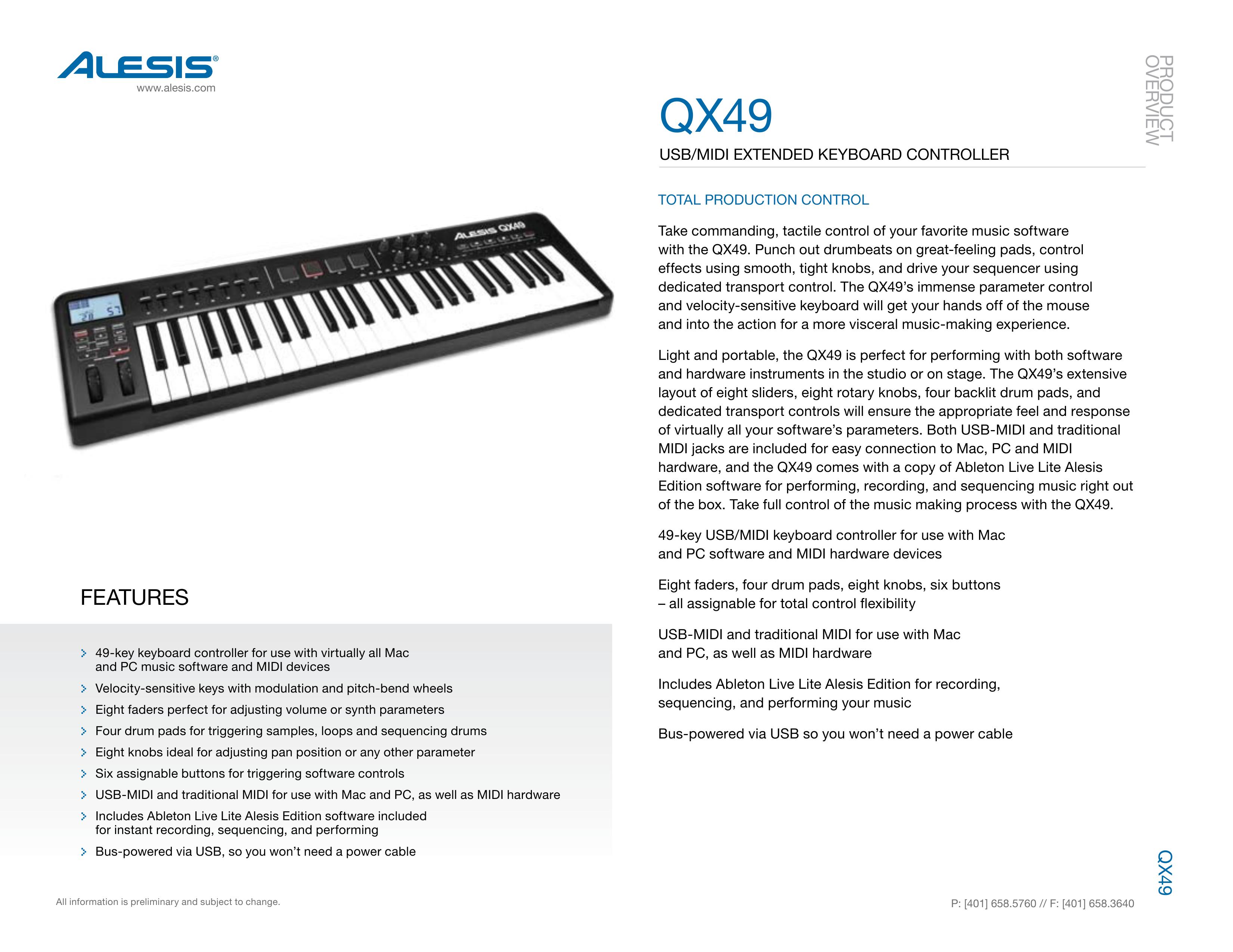 Alesis QX49 Electronic Keyboard User Manual