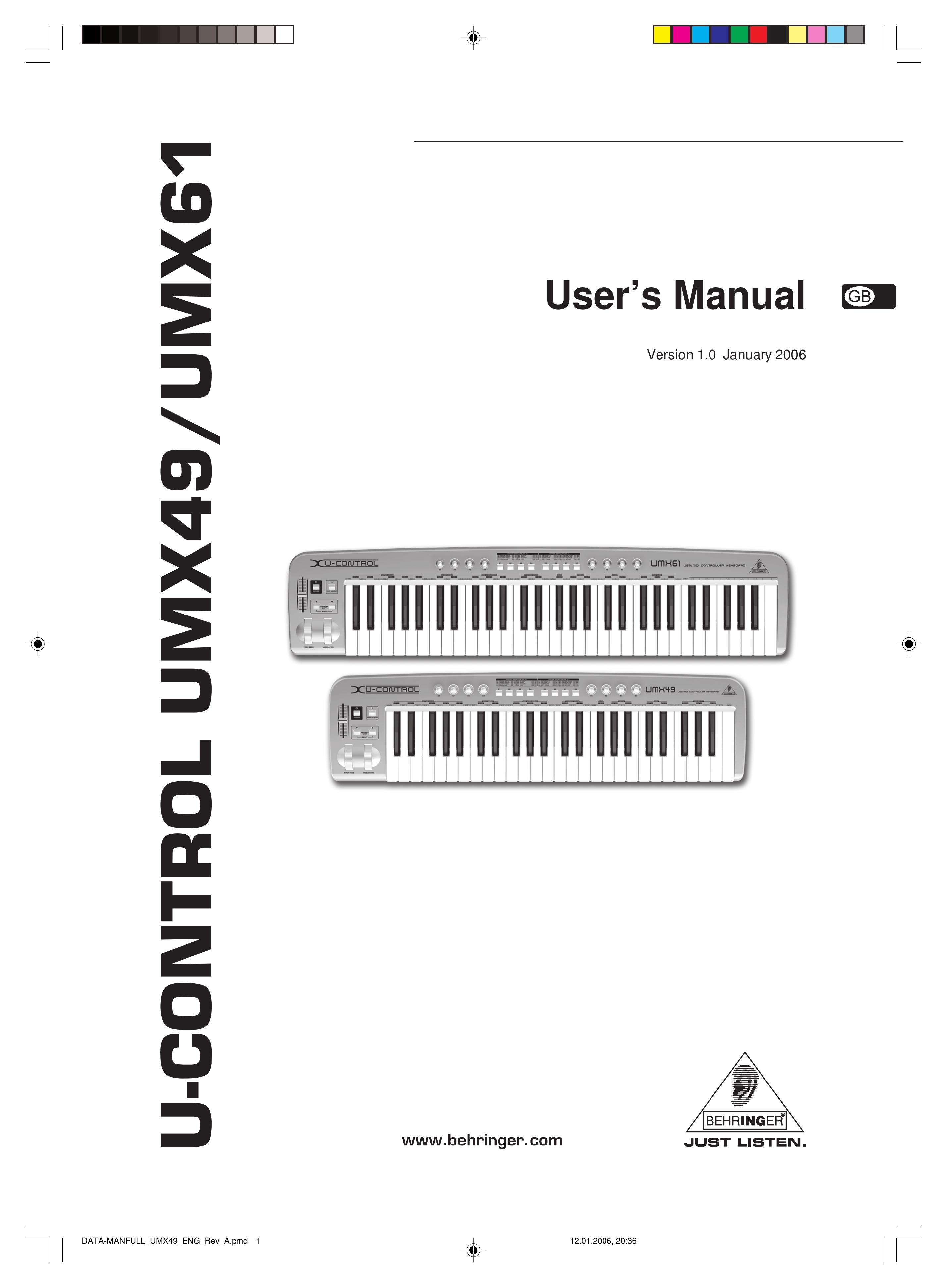 Behringer U-CONTROL UMX49 Electronic Keyboard User Manual