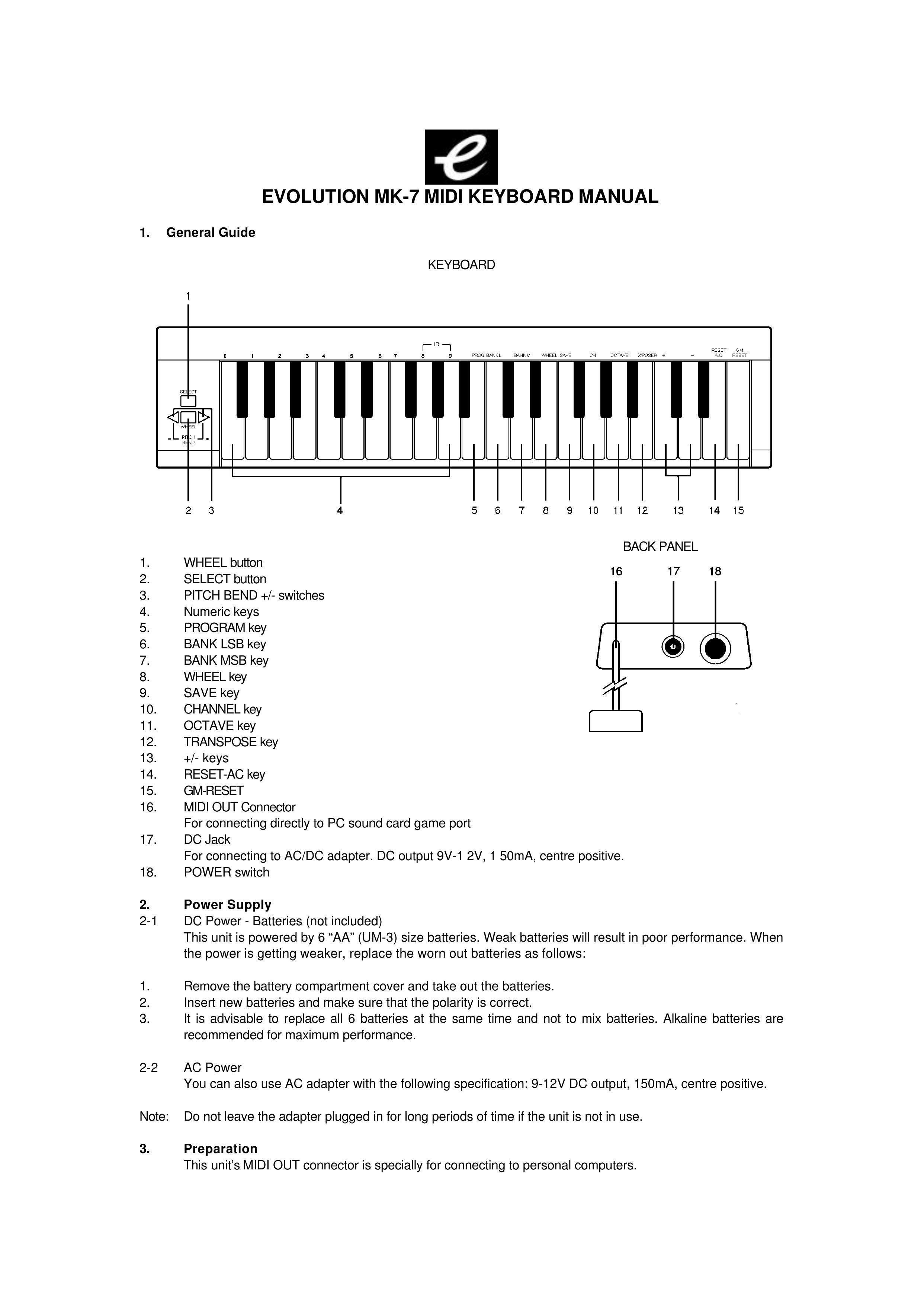 Evolution Technologies MK-7 Electronic Keyboard User Manual