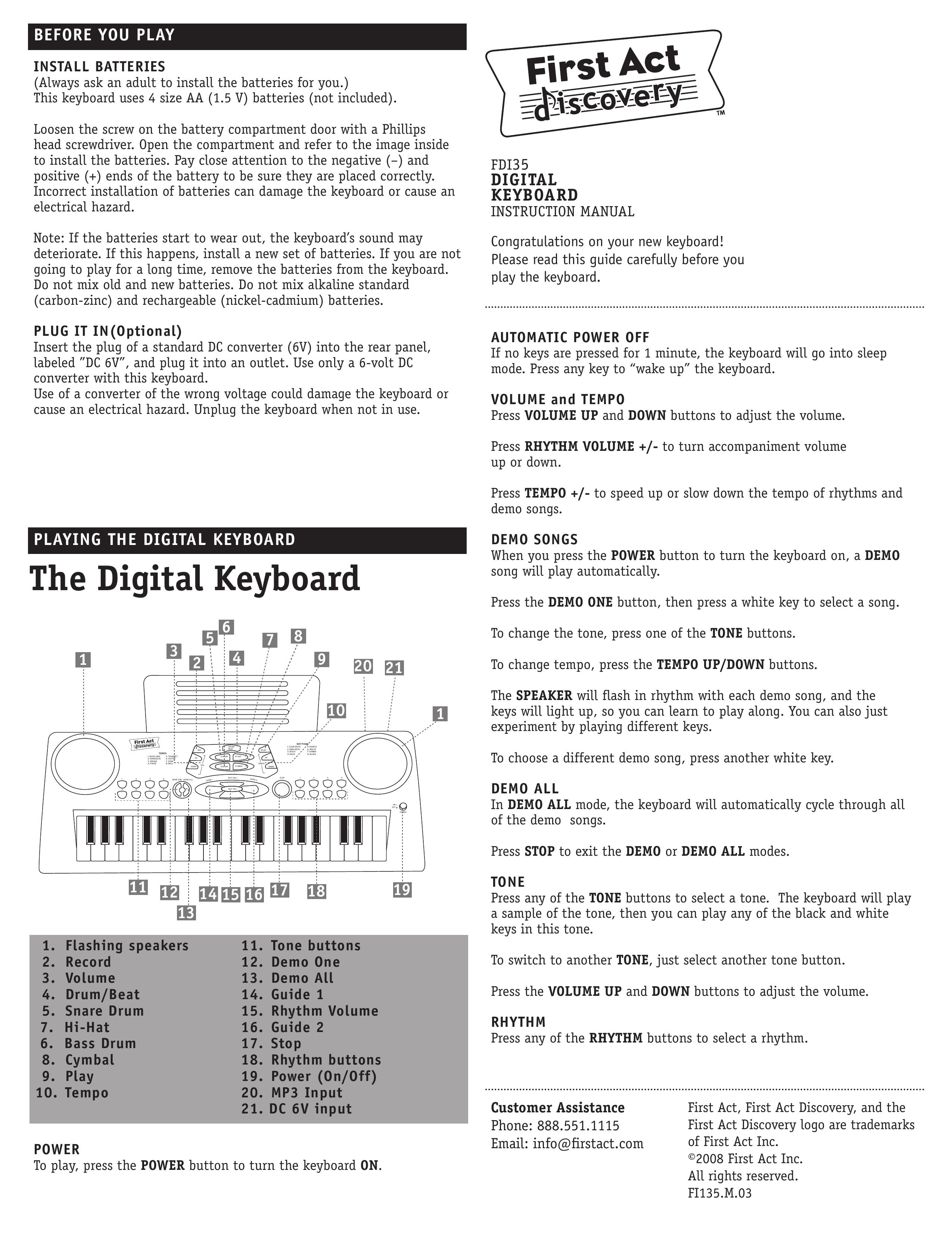 First Act FDI35 Electronic Keyboard User Manual