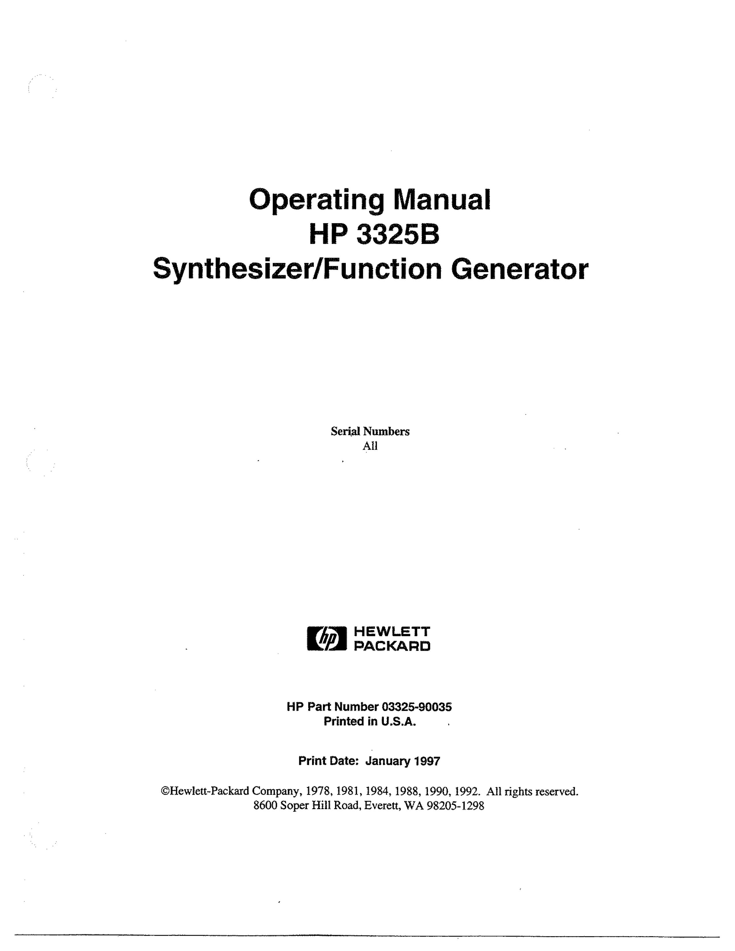 HP (Hewlett-Packard) HP 3325B Electronic Keyboard User Manual