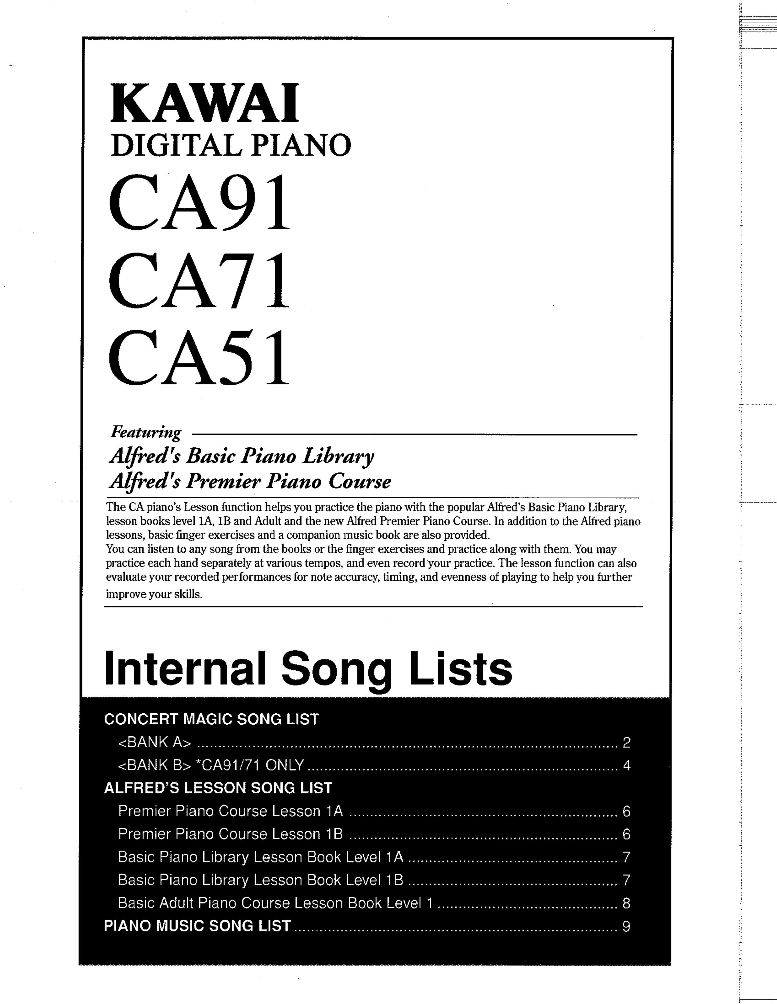 Kawai CA71 Electronic Keyboard User Manual
