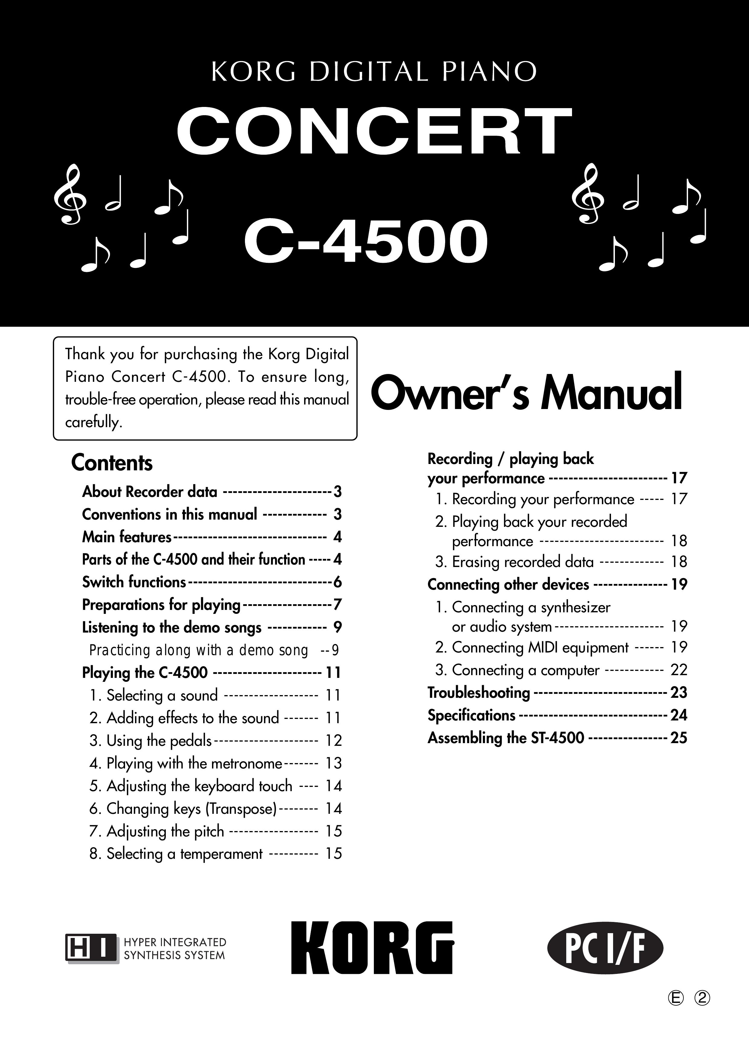 Korg C-4500 Electronic Keyboard User Manual