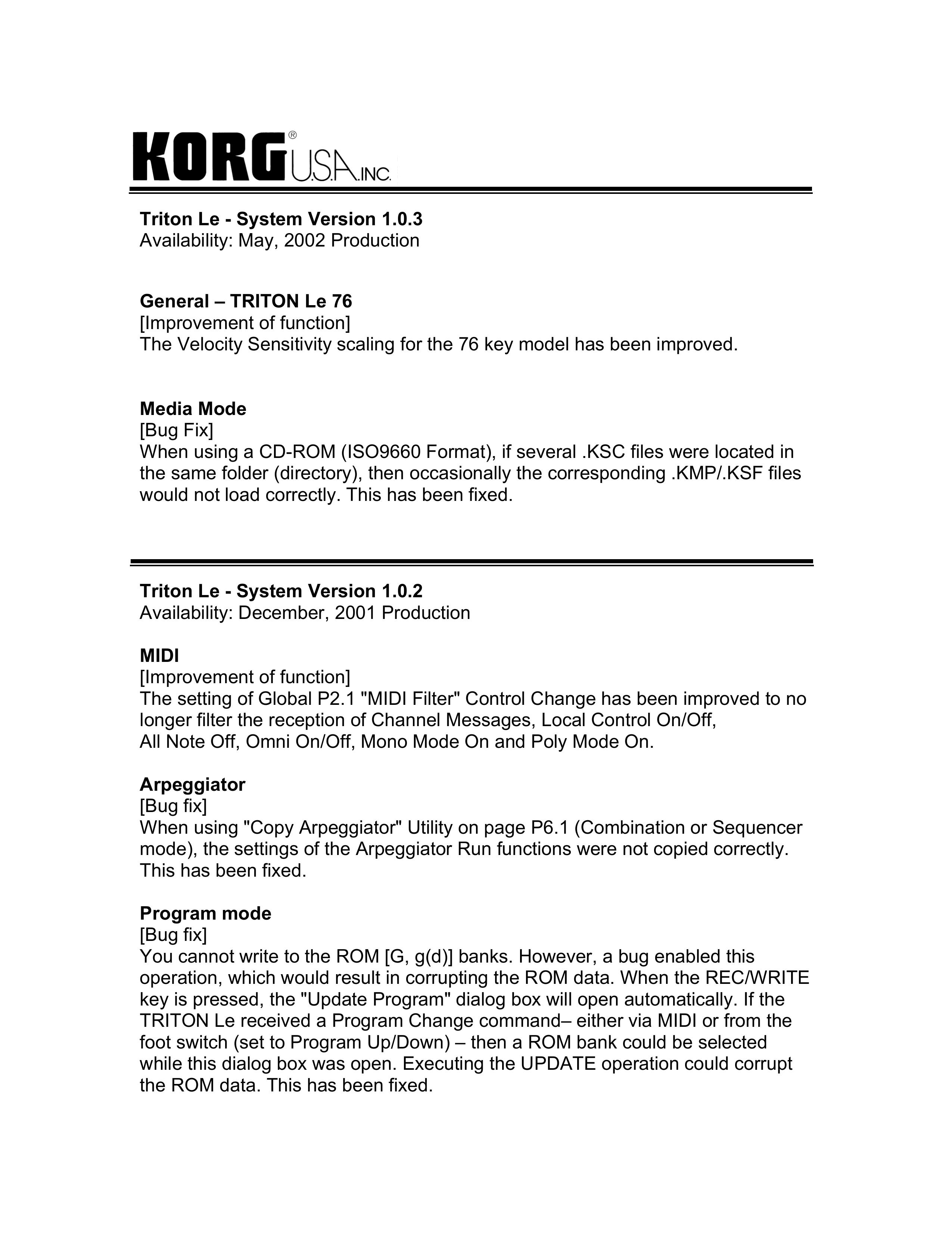 Korg LE 76 Electronic Keyboard User Manual