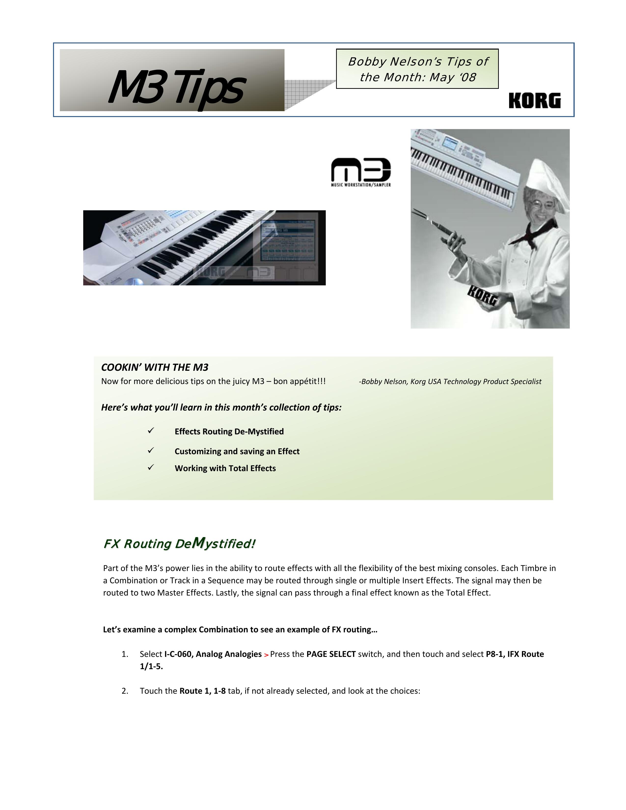 Korg M3 Tips Electronic Keyboard User Manual
