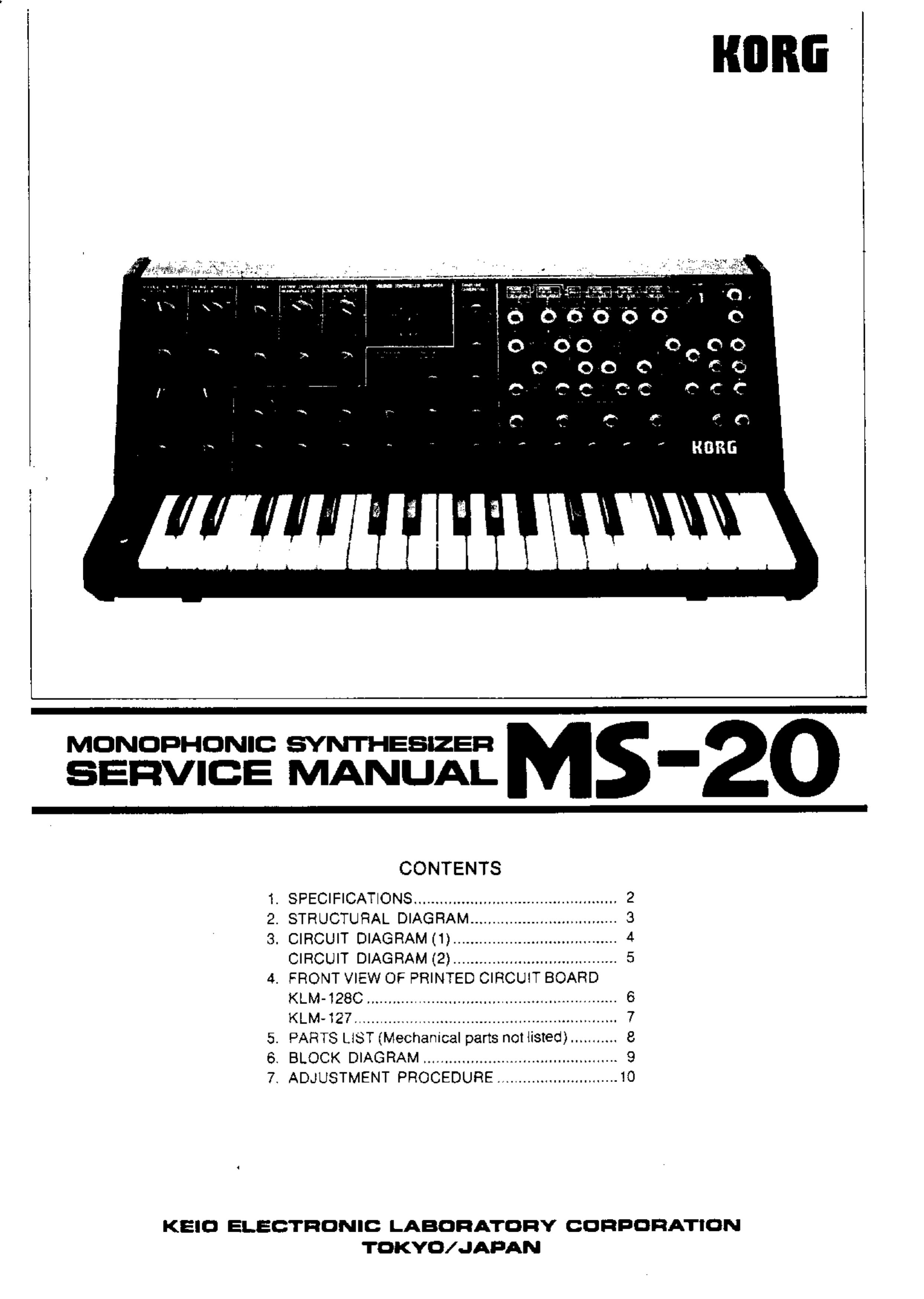 Korg MS-20 Electronic Keyboard User Manual