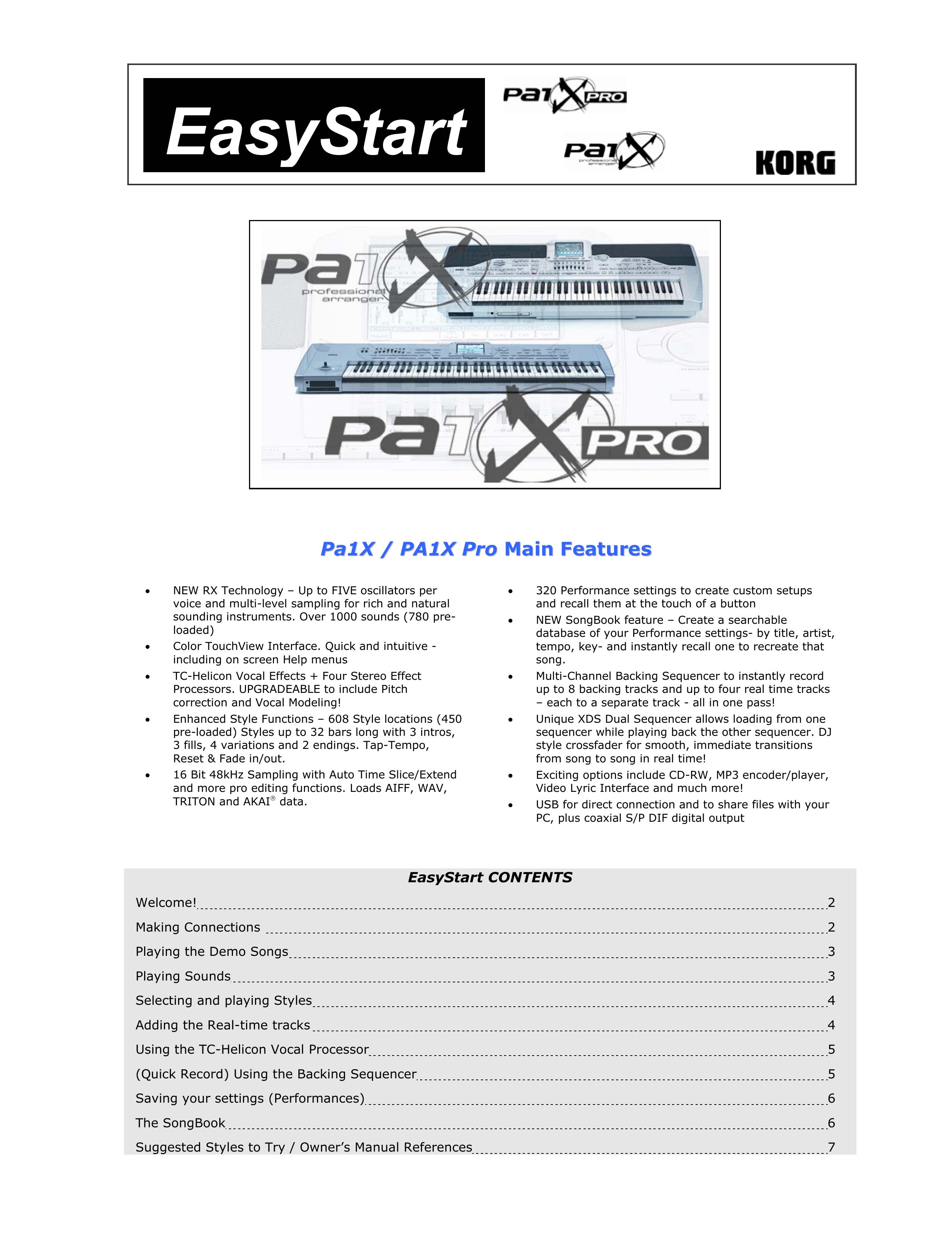 Korg PA1X Electronic Keyboard User Manual