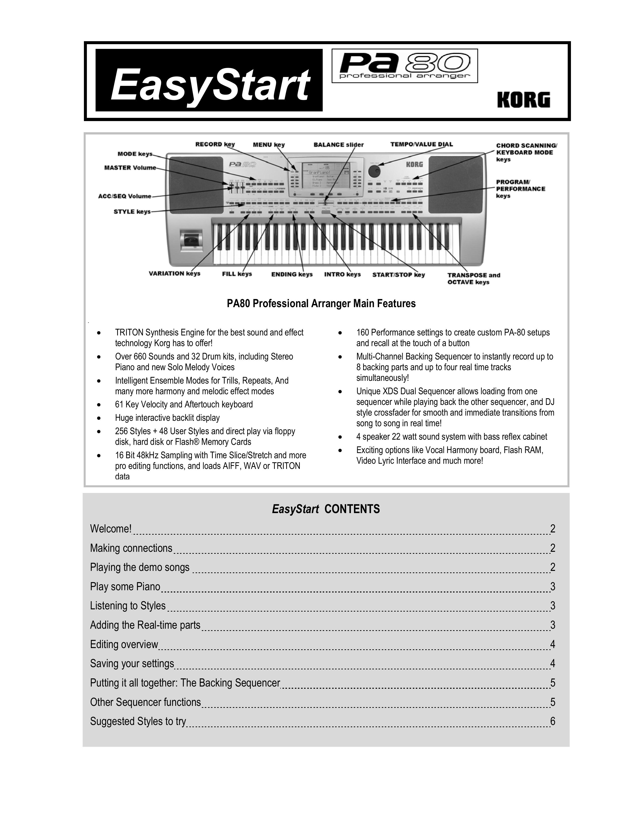 Korg PA80 Electronic Keyboard User Manual