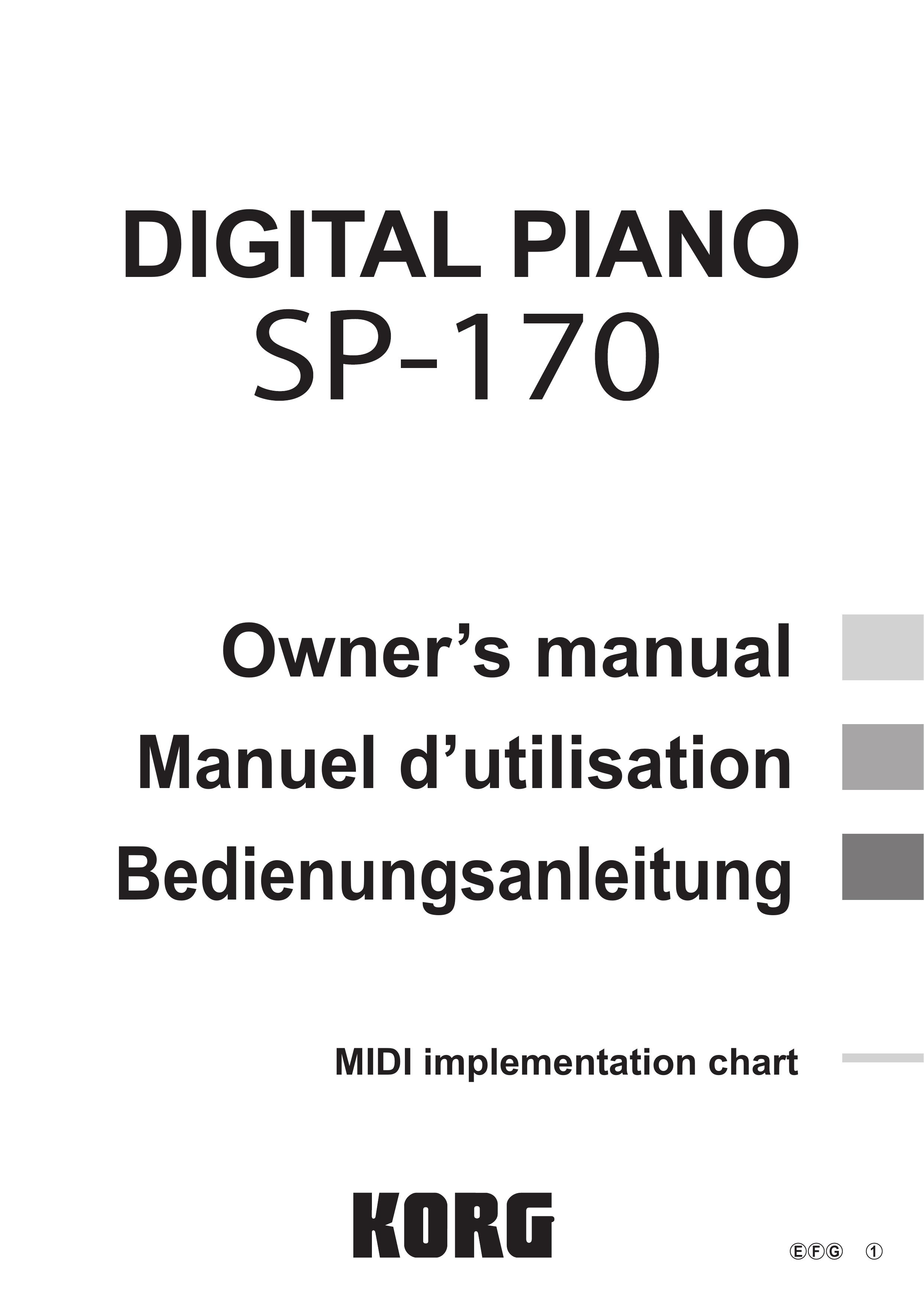 Korg SP-170 Electronic Keyboard User Manual