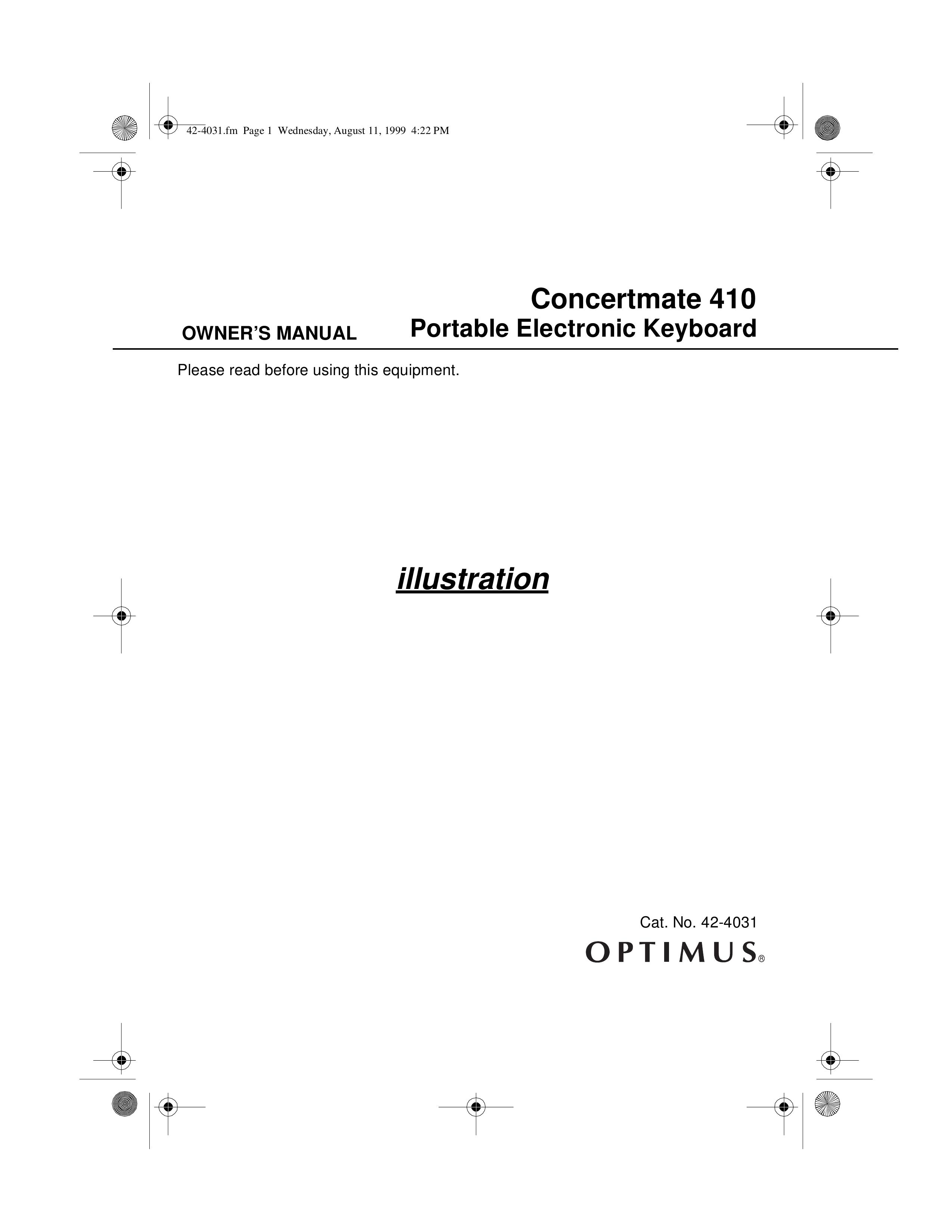 Optimus 42-4031 Electronic Keyboard User Manual