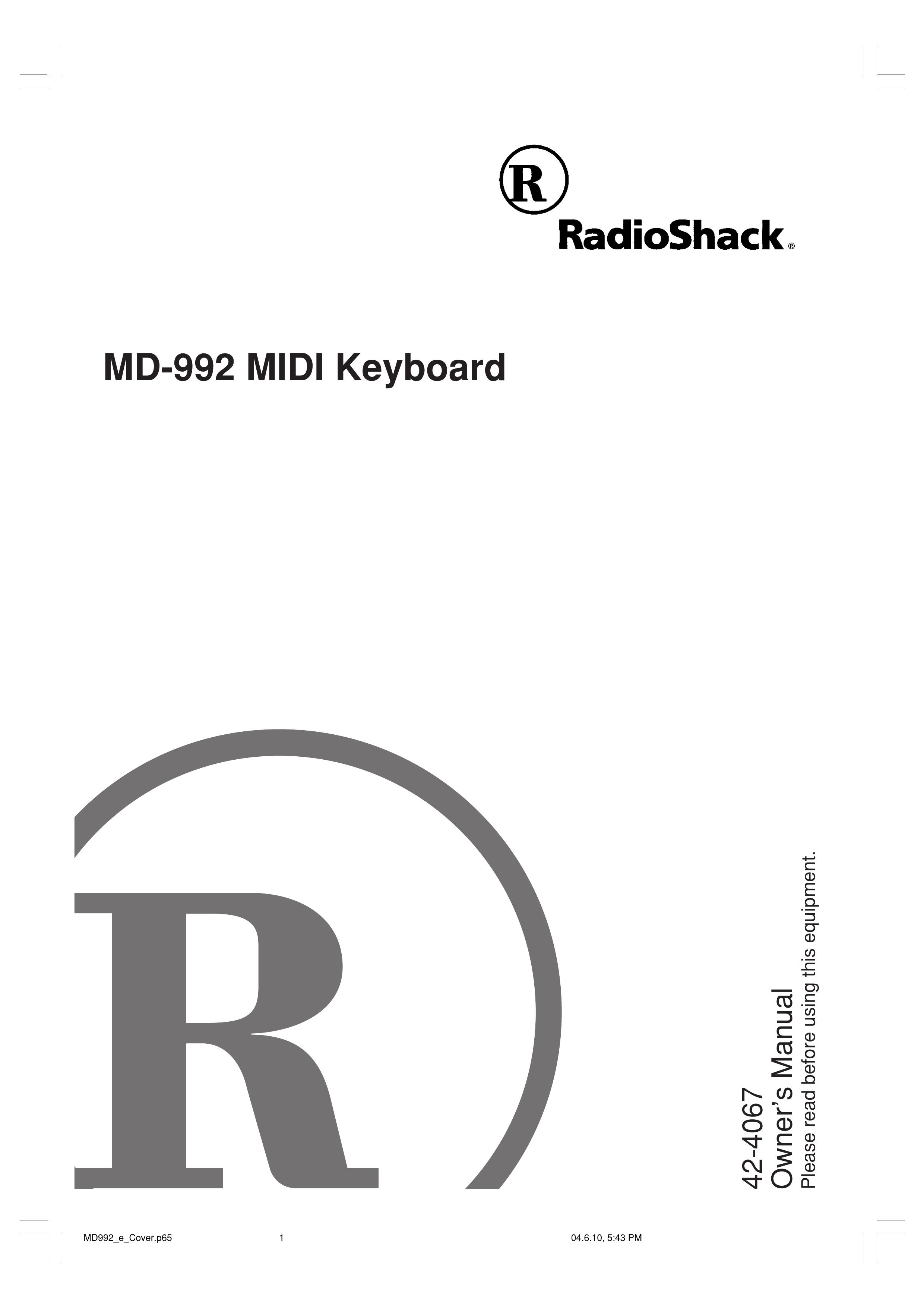 Radio Shack MD-992 Electronic Keyboard User Manual